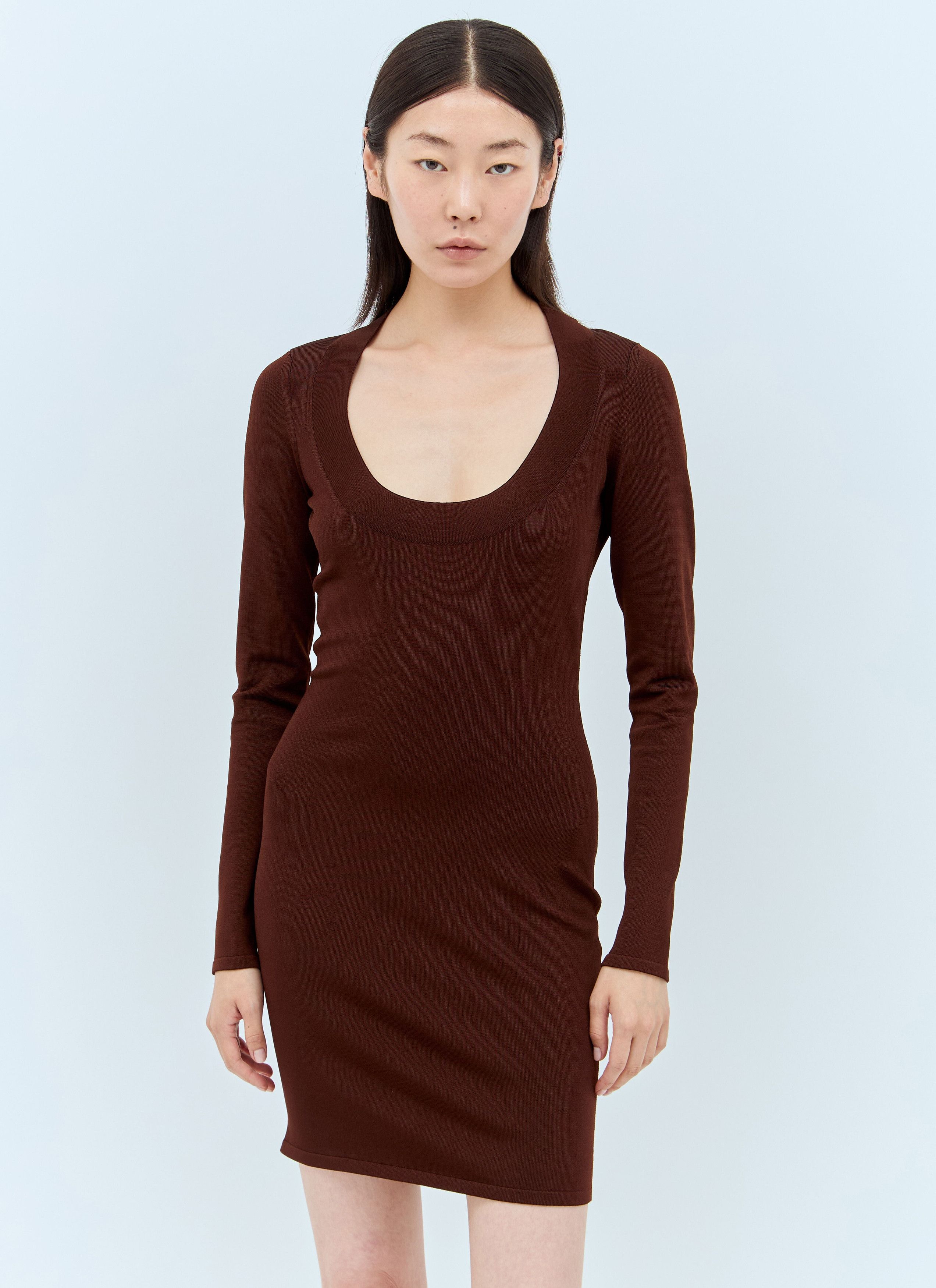 Saint Laurent Paris oc11z0226 782641 Décolleté Knit Dress in Brown Size S / US 4 / IT 40 - 1 Thumbnail