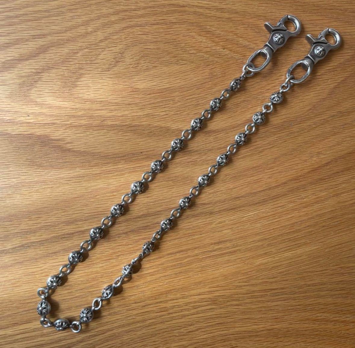 image of Chrome Hearts Crossball Long Wallet Chain 2 Clips in Silver, Men's