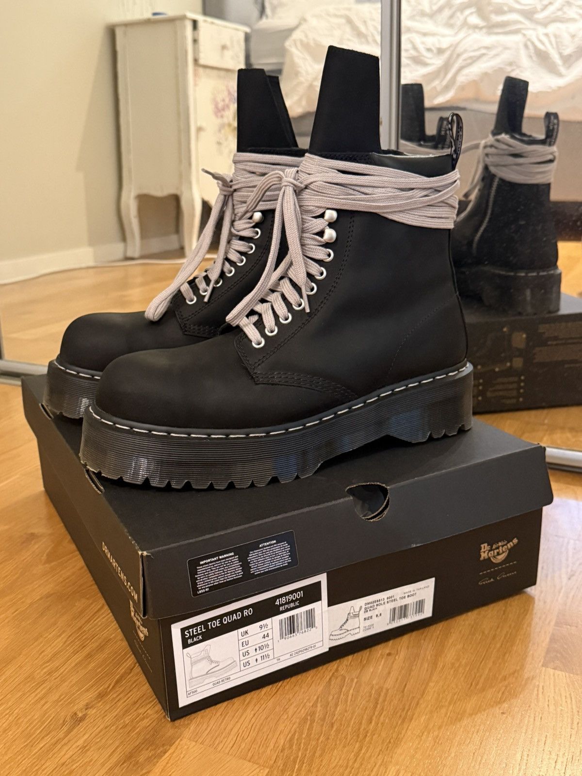 Dr. Martens × Rick Owens Rick Owens Steel Toe Quad Sole 1460 Boots Size US 10.5 / EU 43-44 - 2 Thumbnail