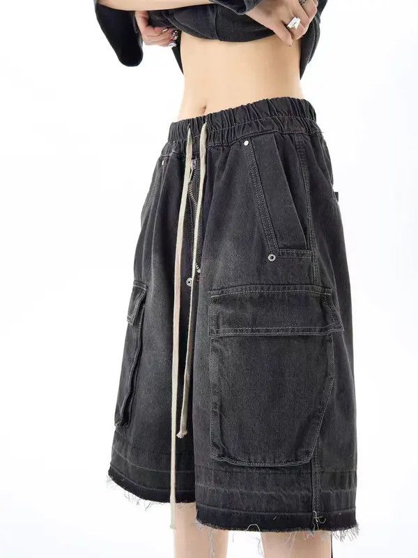 VIBE Vintage High Street Hip Hop Wide Leg Denim Shorts Size US 32 / EU 48 - 4 Thumbnail