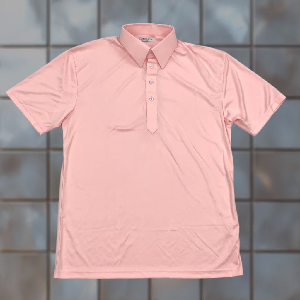 Vintage Collars & Co. Pink Polo Dress Shirt - Large Men's - 100% Polyester - Breathable Knit - Regular Fit Size 42R - 1 Thumbnail