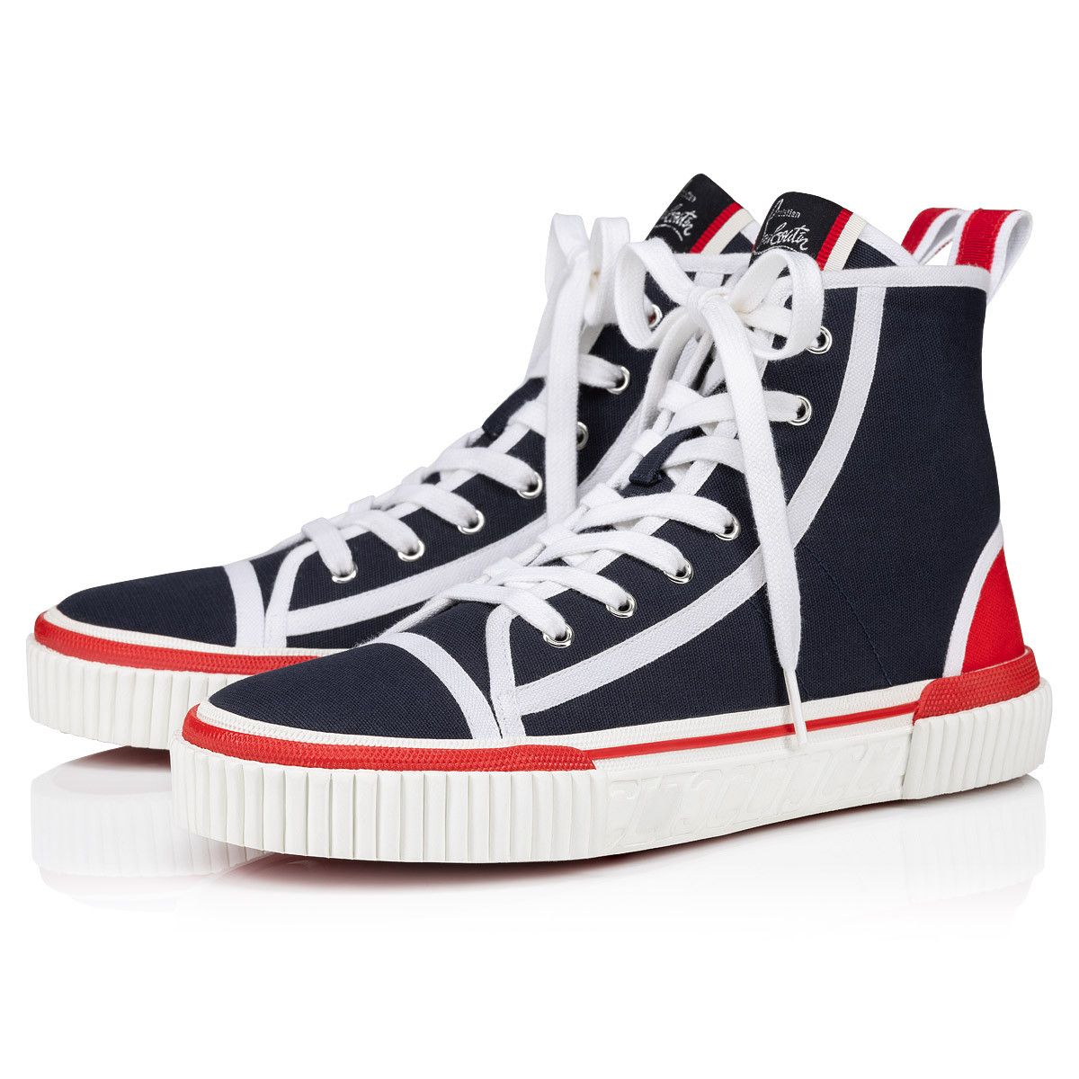 Christian Louboutin o1s1wg110924 Pedro Flat Toile High Sneaker in Blue Size US 12 / EU 45 - 1 Thumbnail