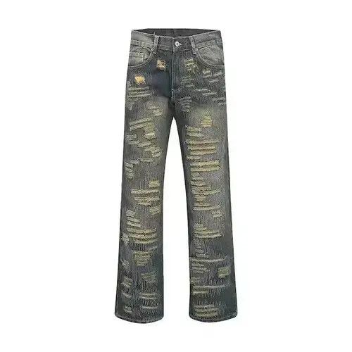 Japanese Brand Straight spliced Distressed Denim Size US 35 - 1 Thumbnail