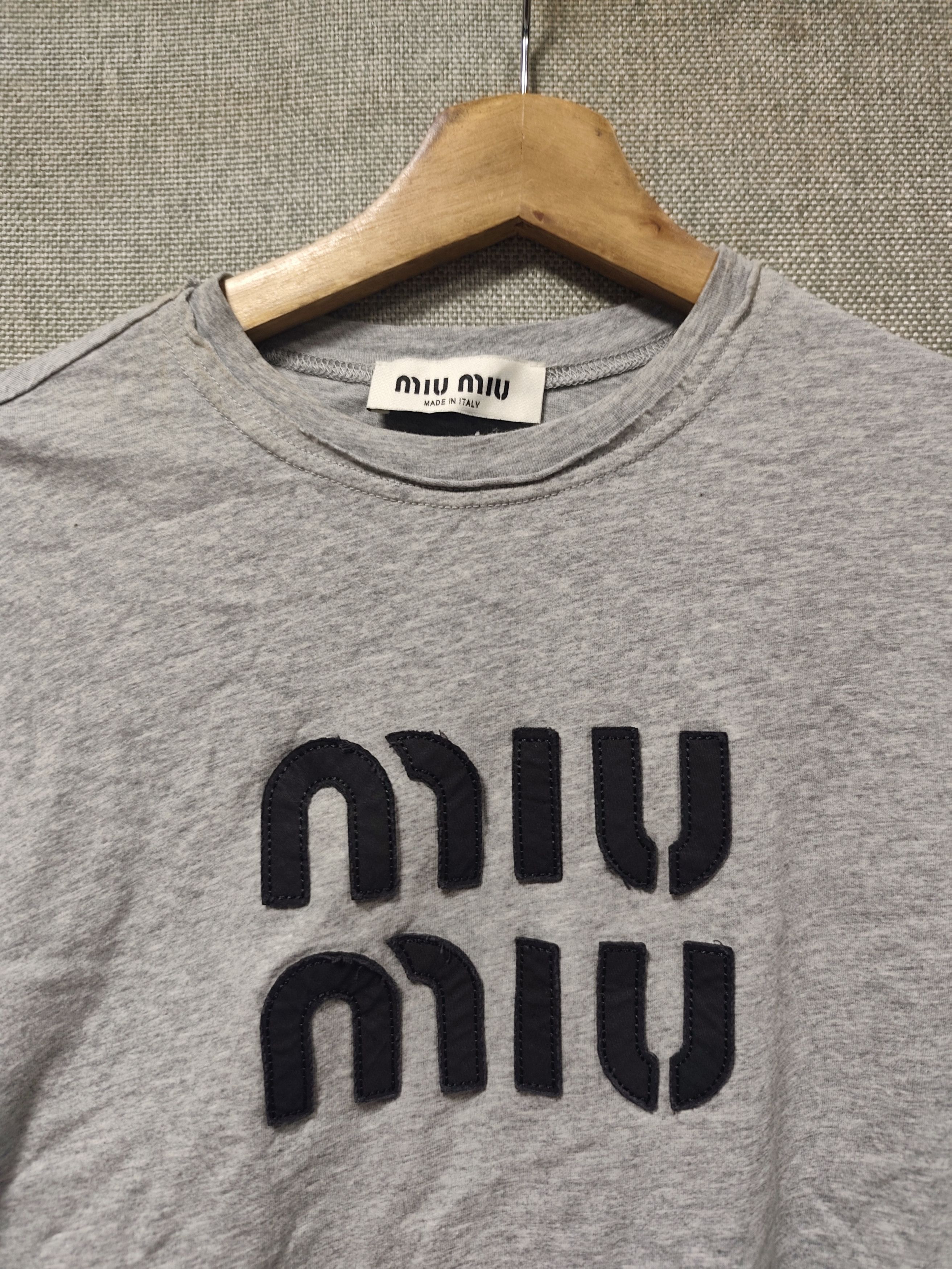 Miu Miu Miu Miu Logo Appliqué Cropped Tee - Heather Grey Size L / US 10 / IT 46 - 5 Thumbnail