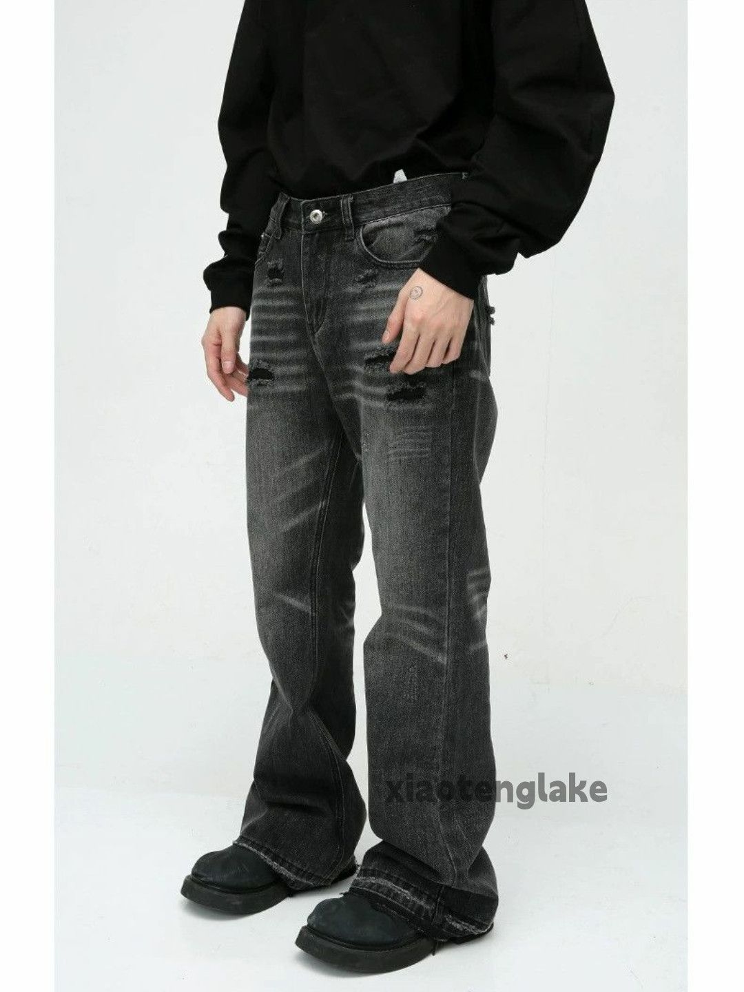 Jean × Vintage washed faded damaged ripped punk grunge flared jeans Size US 32 / EU 48 - 1 Thumbnail