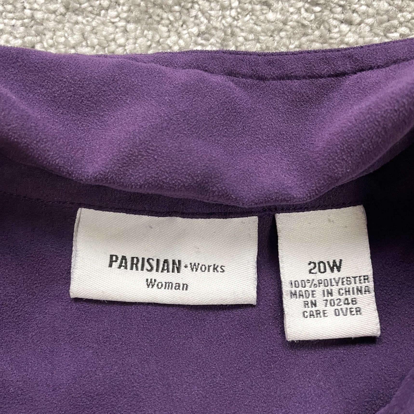 Vintage Parisian Works Shirt Womens 20W Purple Long Sleeve Faux Suede Blouse Size 3XL / US 20-22 - 4 Thumbnail