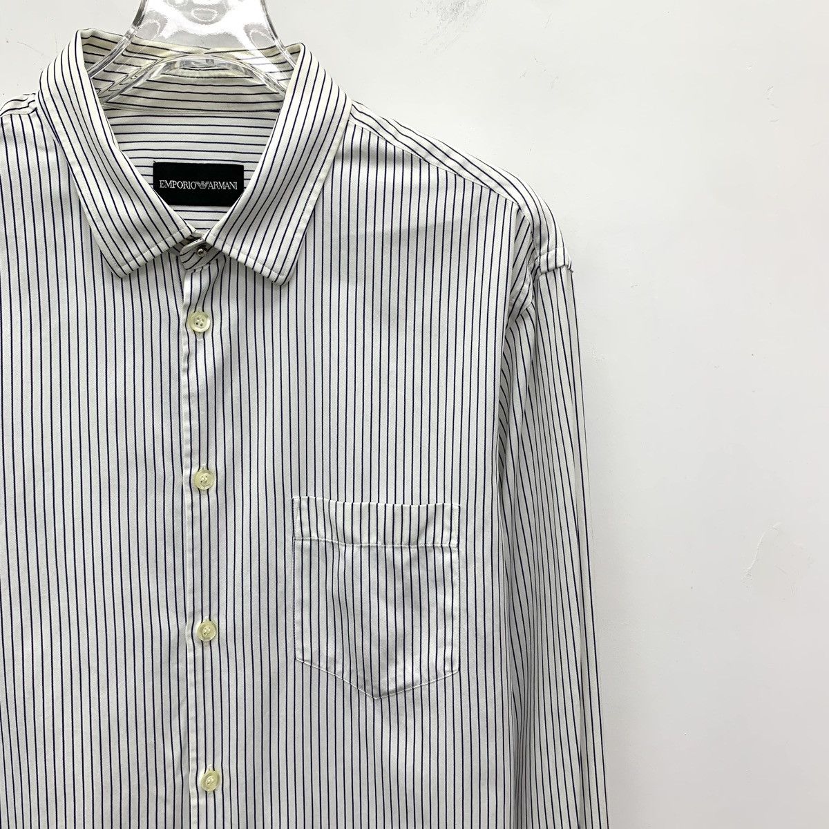 Armani Armani White Striped Cotton Collared Long Sleeve Shirt K26WX Size US XS / EU 42 / 0 - 3 Thumbnail