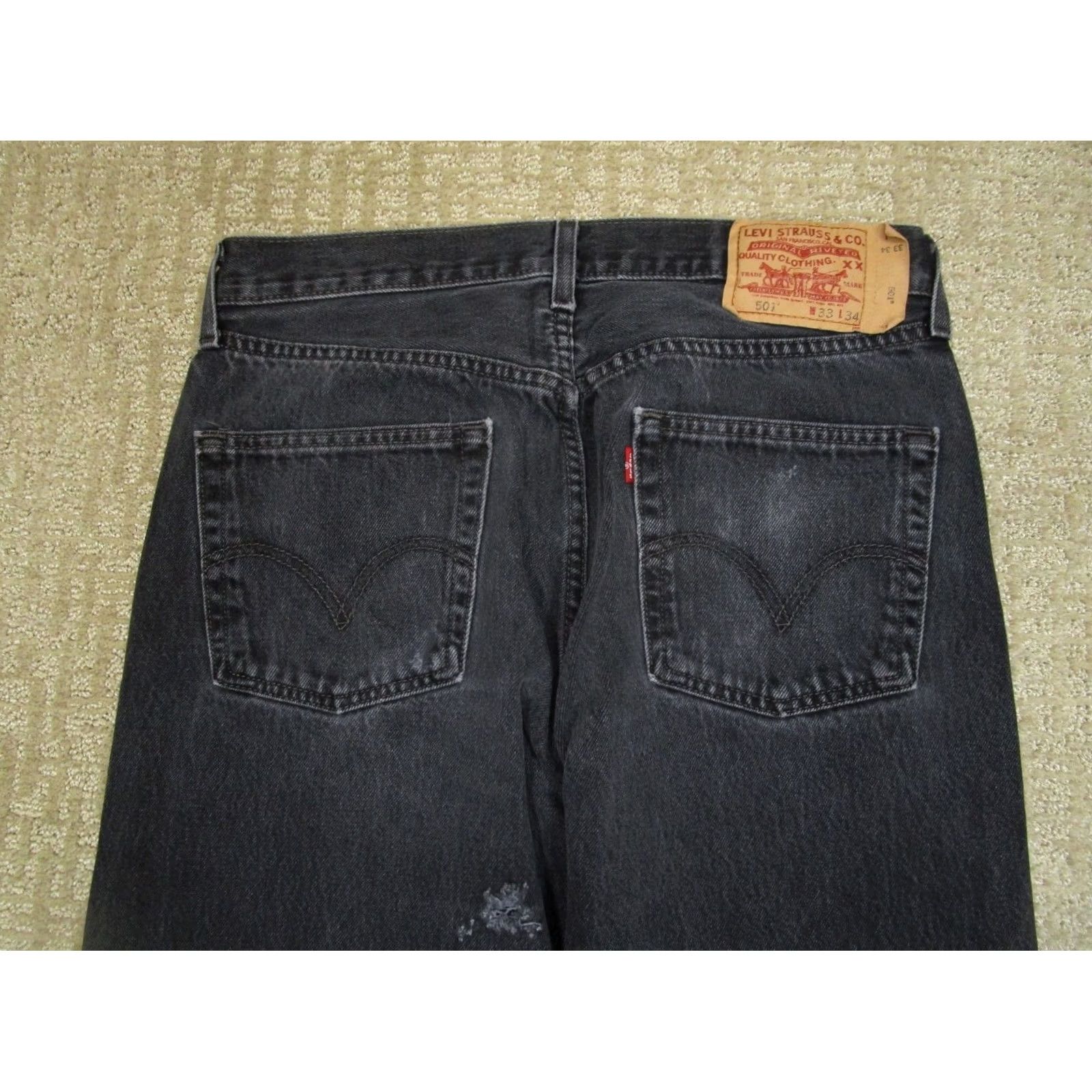 Levi's Levi's 501 Original Fit Jeans Men 33x34 Black Button Fly Distressed Vintage 90s Y2K Rock Logo Finishes Size US 33 - 4 Thumbnail
