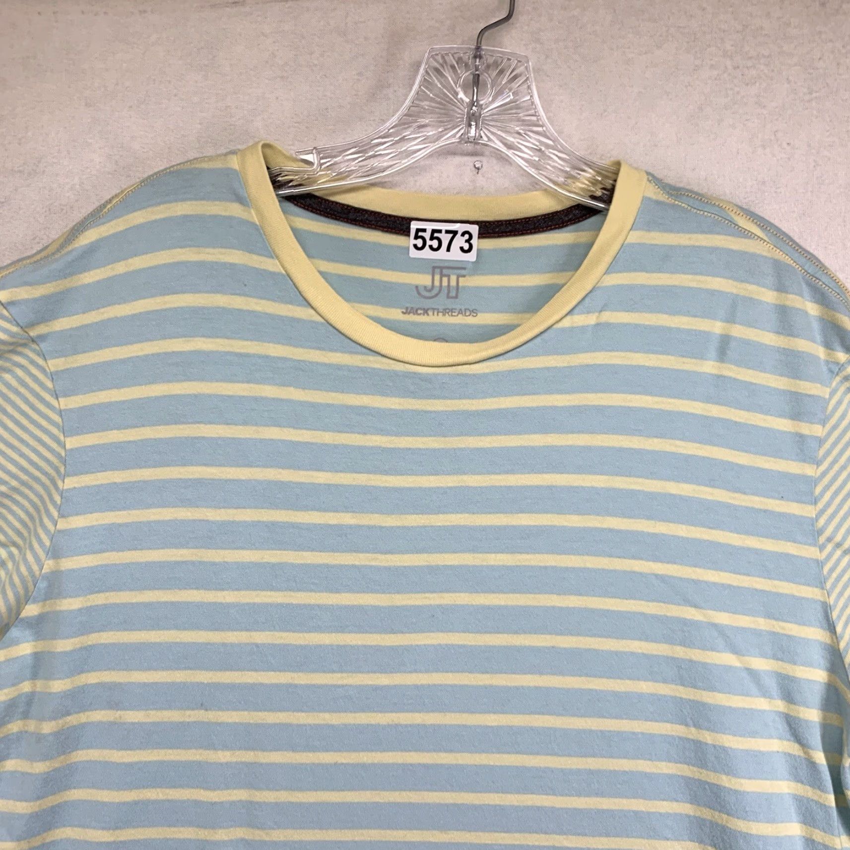 Vintage JACK THREADS Men's T-Shirt Large Striped Blue Yellow 80s Punk USA Size US L / EU 52-54 / 3 - 4 Thumbnail