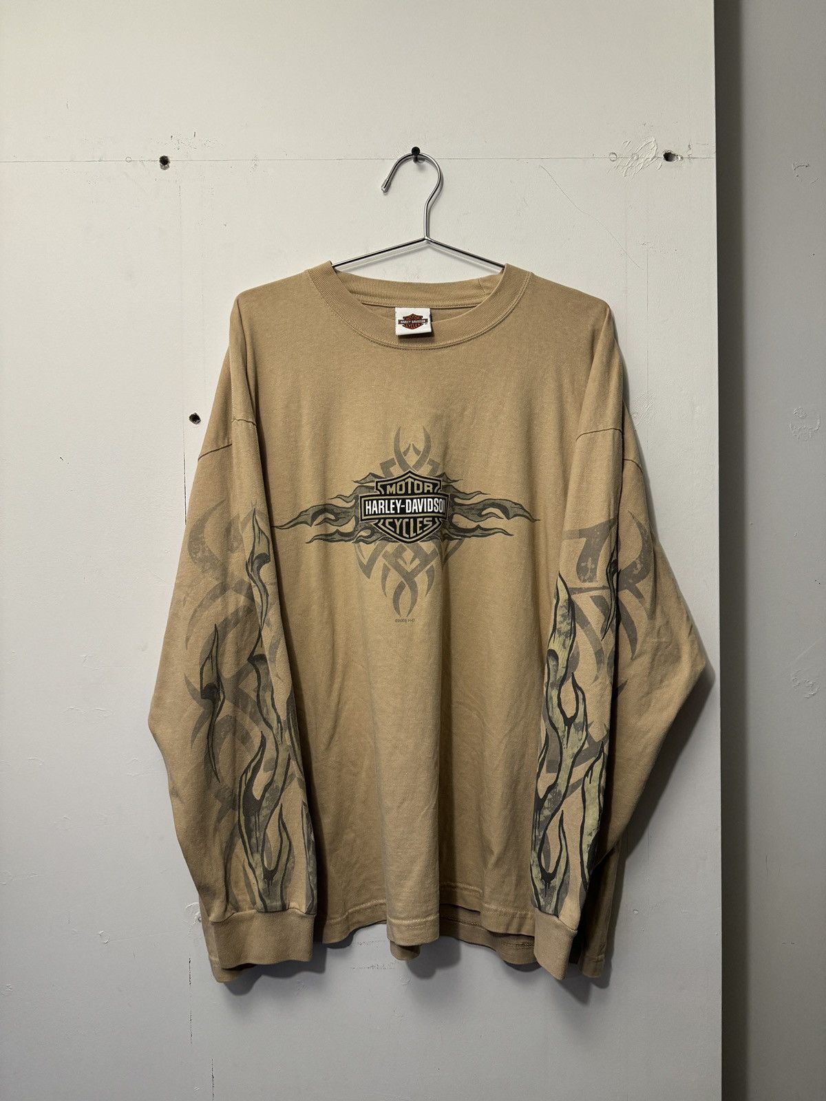 image of Harley Davidson x Vintage Y2K Harley Flames Tan Longsleeve Shirt California Xl, Men's