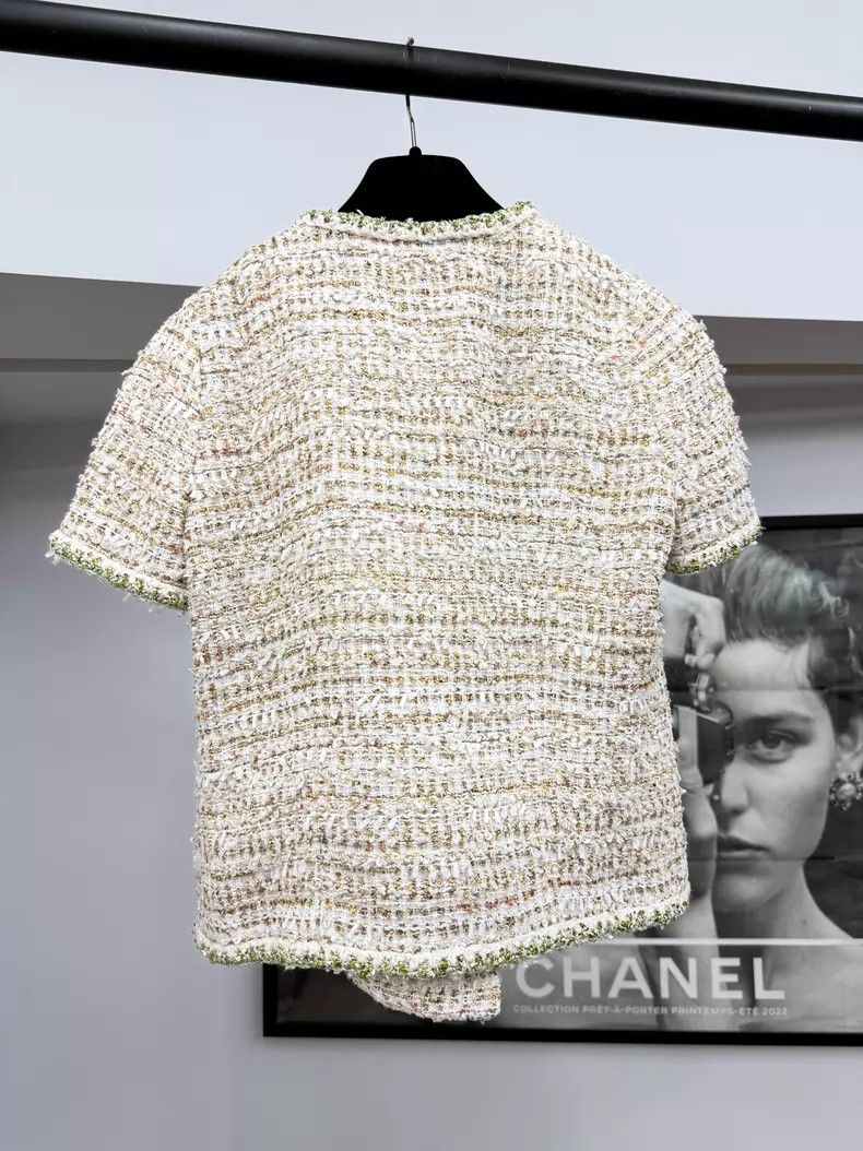 Chanel Chanel 26C green rolled edge gold tweed fine glitter woven Size XS / US 0-2 / IT 36-38 - 3 Thumbnail