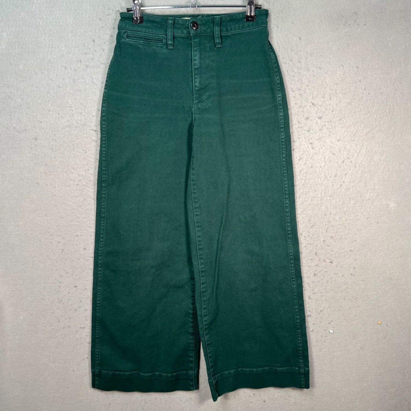 Madewell Madewell Womens Pants Casual 24P Petite Green Wide-Leg Cropped Cotton Blend 26.5in Inseam Womens Size 42" / US 20 - 2 Thumbnail