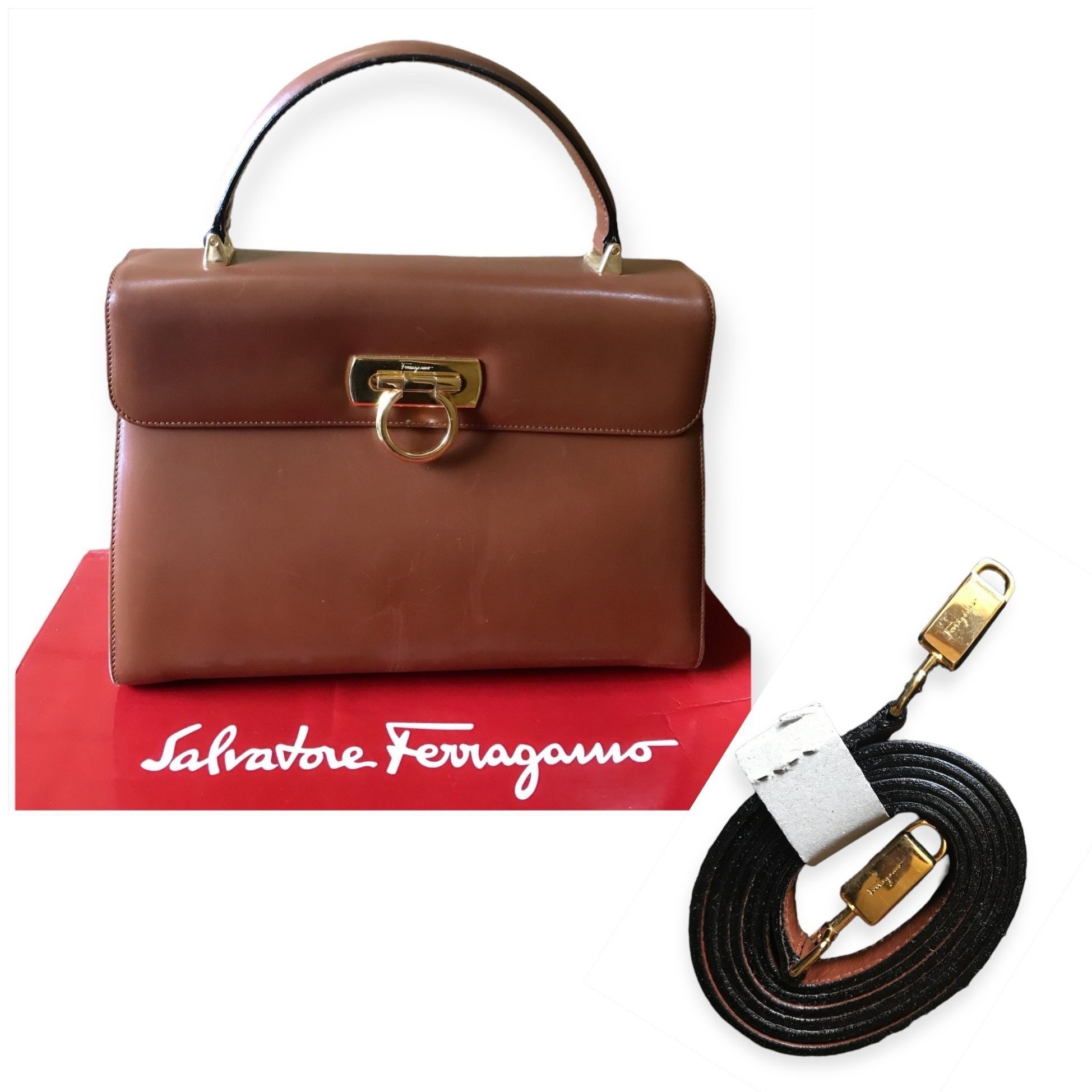 Vintage Salvatore Ferragamo Gancini 2 Way Top Handle Bag in Brown, Women's