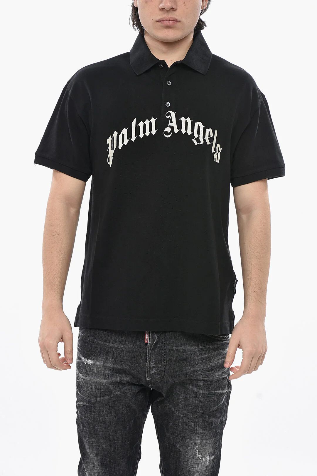 Palm Angels og1mm0226 Cotton Piqué Polo Shirt in Black Size US XS / EU 42 / 0 - 1 Thumbnail