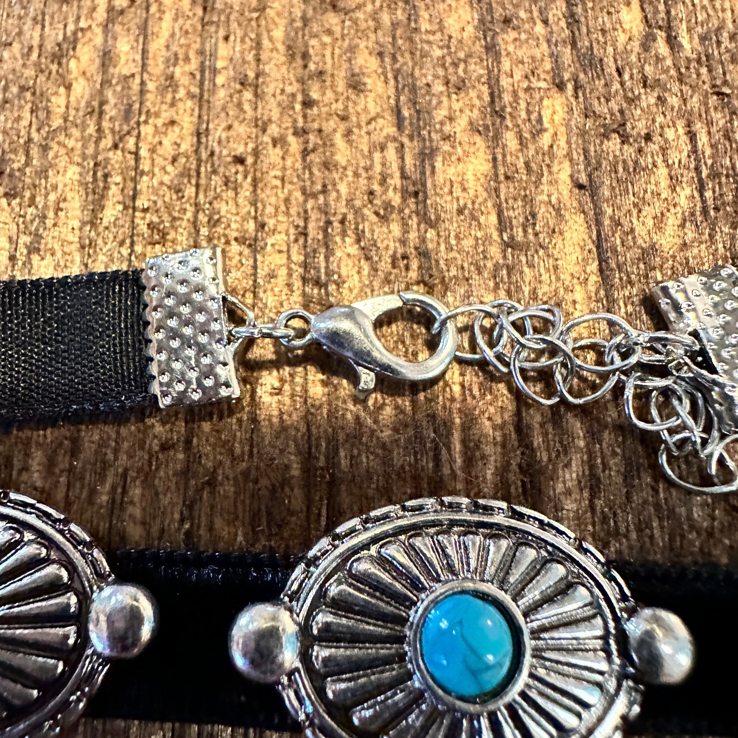 Other Turquoise Concho Choker Necklace with Black Velvet - Boho We Size ONE SIZE - 3 Thumbnail