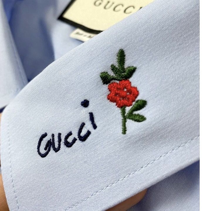 Gucci Gucci Blue Poplin GG Embroider Collar Slim Fit Shirt 16 NWT Size US L / EU 52-54 / 3 - 3 Thumbnail