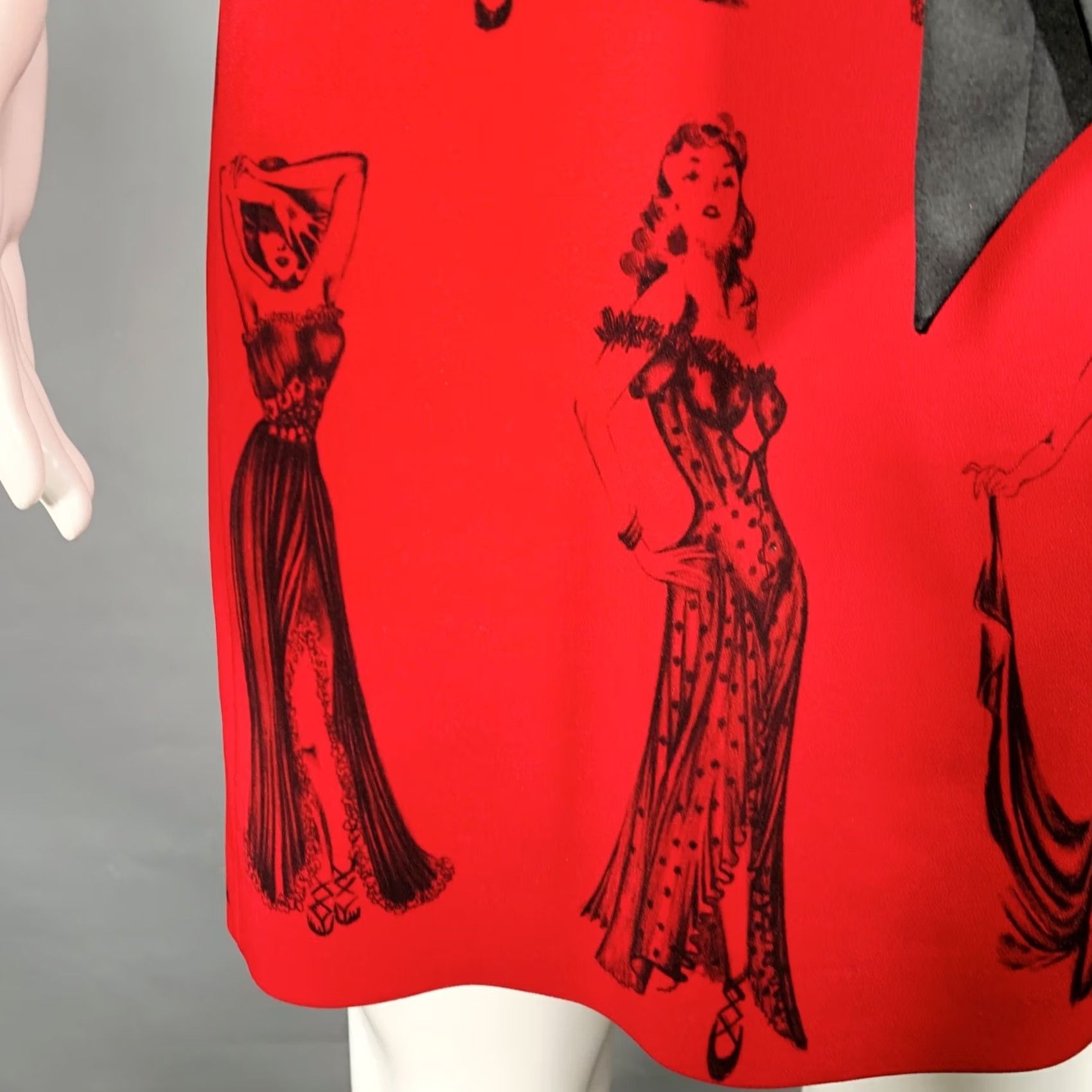 Moschino MOSCHINO Size 6 Red Black Viscose Blend Figures Bow Cocktail Dress Size M / US 6-8 / IT 42-44 - 4 Thumbnail