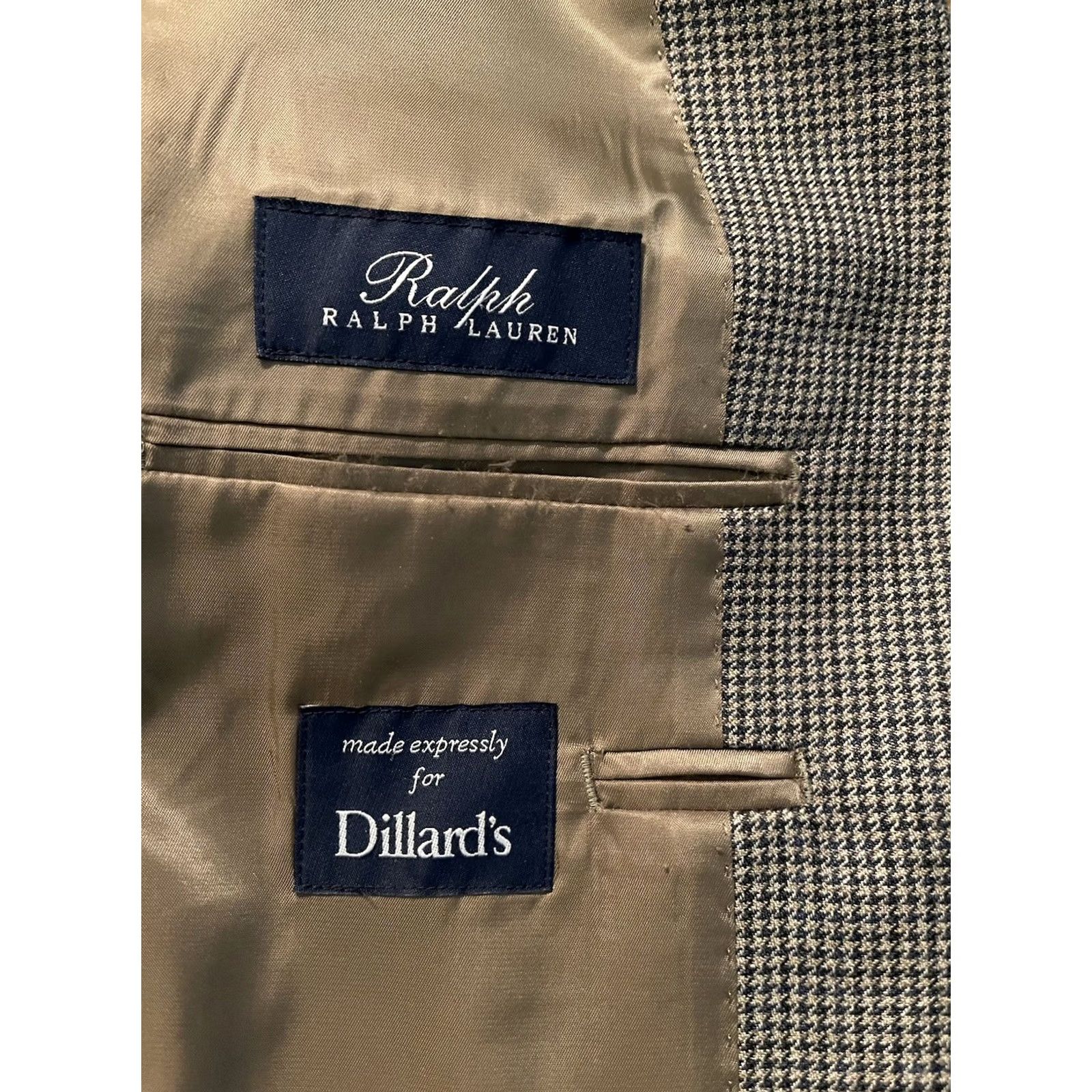 Ralph Lauren VINTAGE Ralph Lauren Blazer Shirt Coat - Houndstooth Plaid Silk Wool Beige - 40R Mens Size 40R - 4 Thumbnail