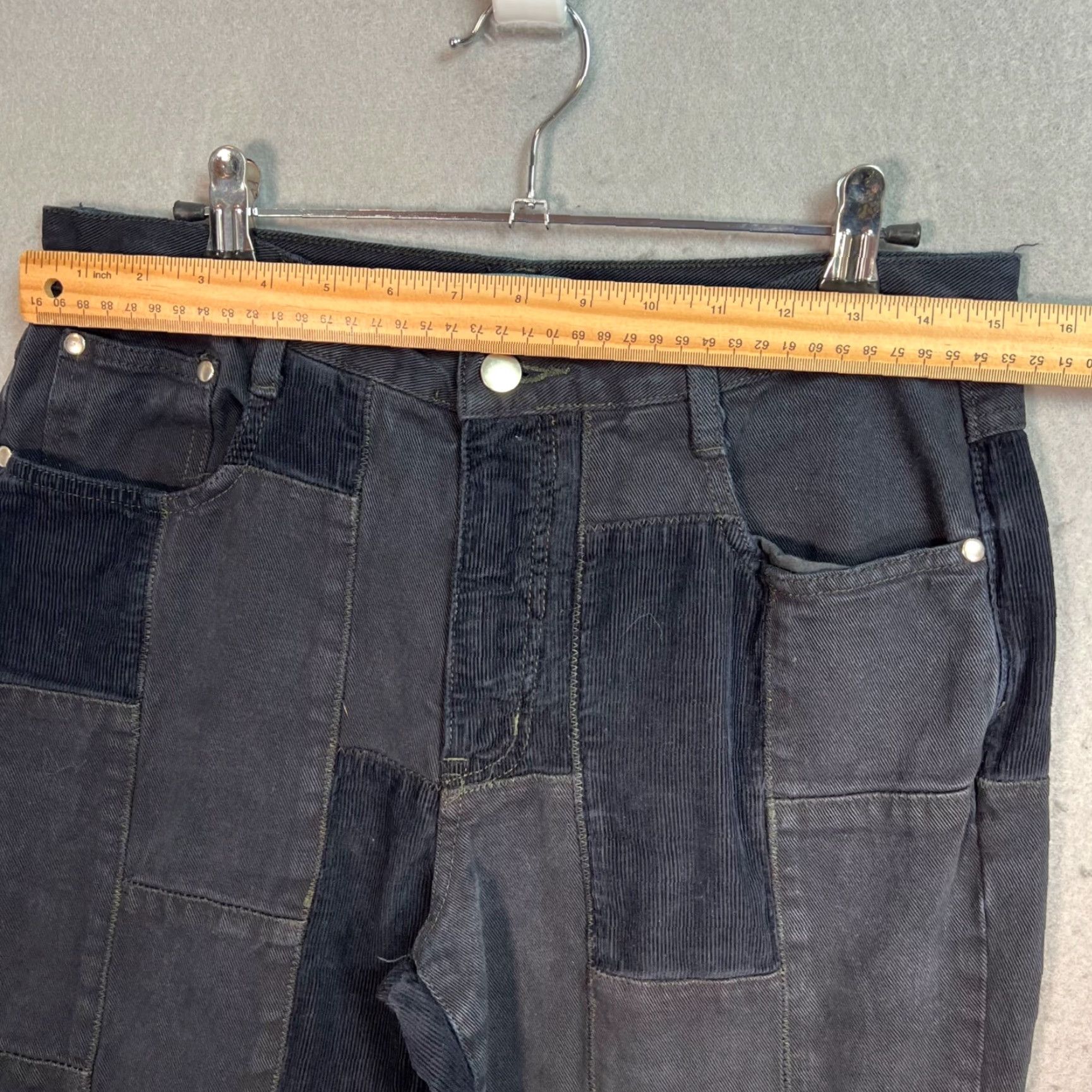 Denime VINTAGE American Deadstock Patchwork Black Denim Pants Corduroy & Denim Flare Leg 30 Size 30" / US 8 / IT 44 - 4 Thumbnail