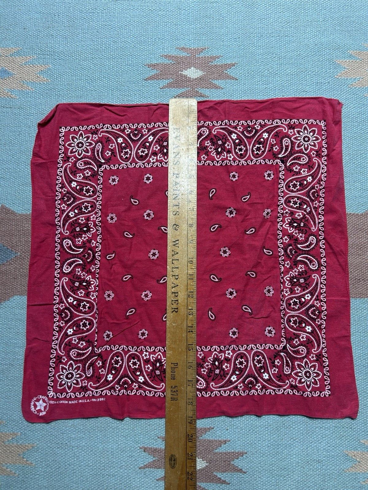 Vintage Vtg cotton bandana handkerchief paisley distressed soft USA Size ONE SIZE - 5 Thumbnail