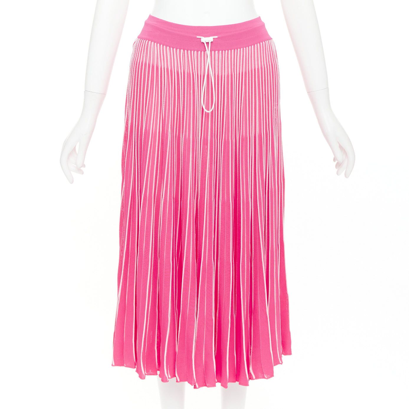 Valentino VALENTINO pink white viscose striped plisse toggle waist knit midi skirt S Size 27" / US 4 / IT 40 - 1 Thumbnail