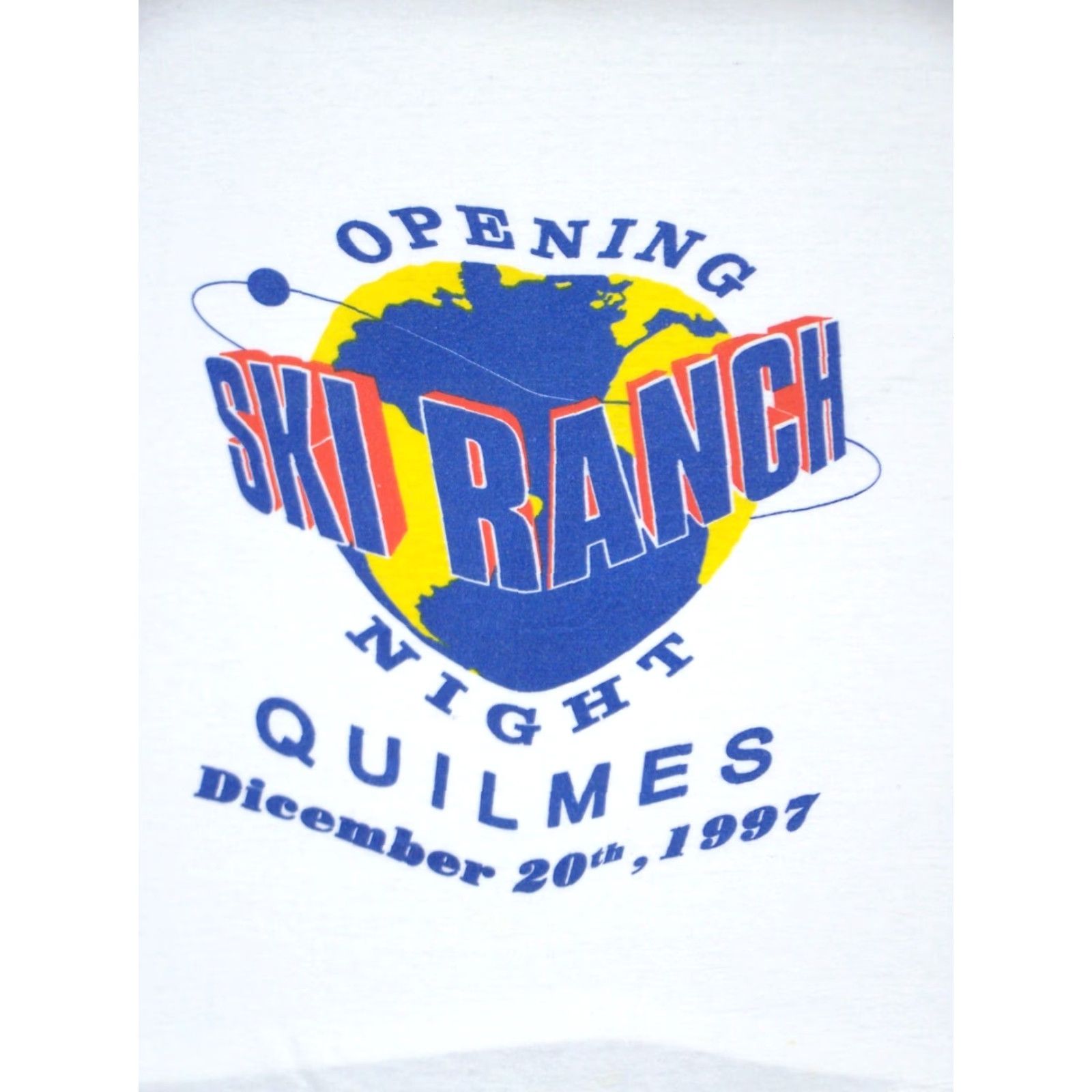 VINTAGE Ski Ranch T-Shirt Adult Medium Graphic White 90s Outdoor Quilt Opening Night Mens