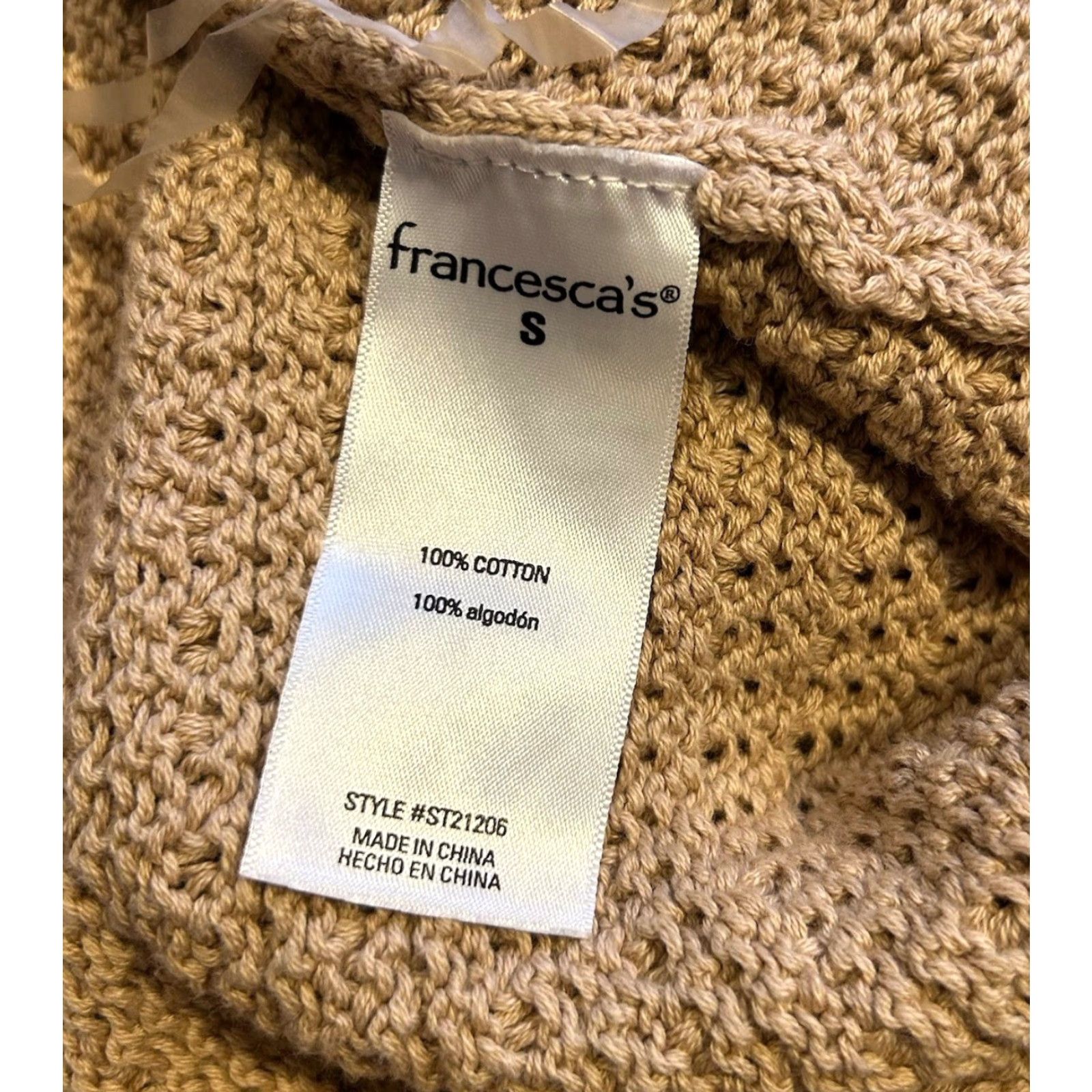 Vintage francesca's Tank Shirt Women Beach Knit V-Neck 100% Cotton Beige S Sleeveless Crochet Open Knit Size S / US 4 / IT 40 - 6 Thumbnail