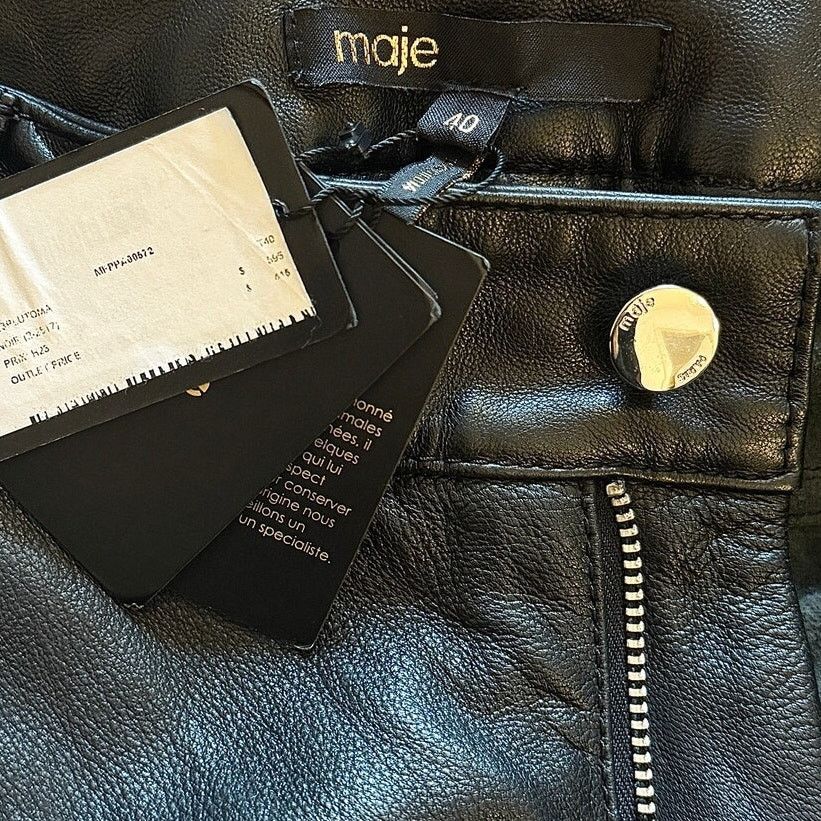 Maje Maje NWT Black Sheepskin Leather trousers Size 32" / US 10 / IT 46 - 3 Thumbnail