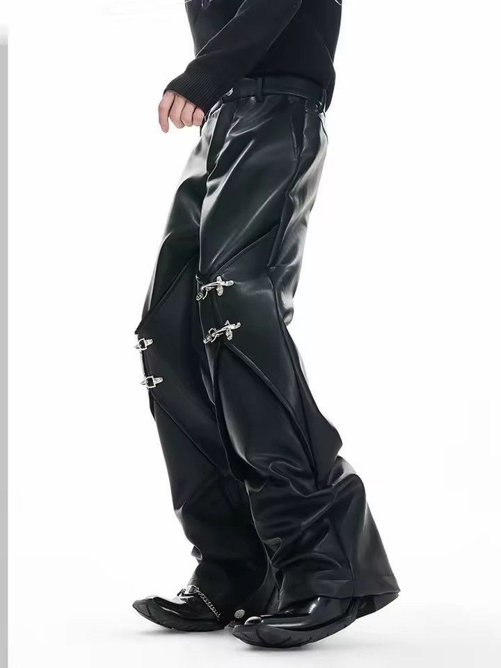 Jean Long Black Pu Leather Straight Pants Size US 29 - 14 Thumbnail