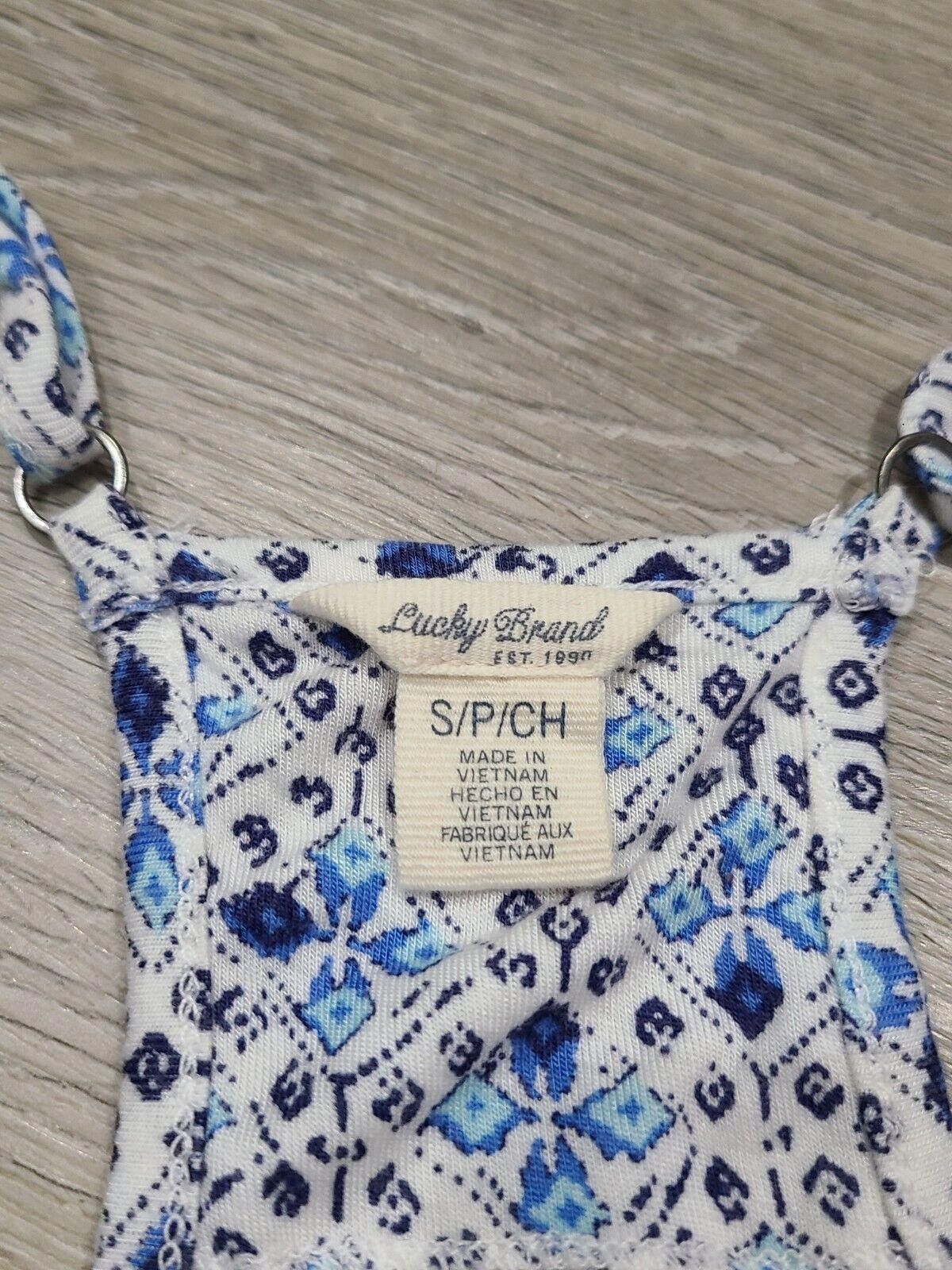 Lucky Brand Lucky Brand Tank Top Small Blue White Floral V Neck Cotton Size S / US 4 / IT 40 - 3 Thumbnail