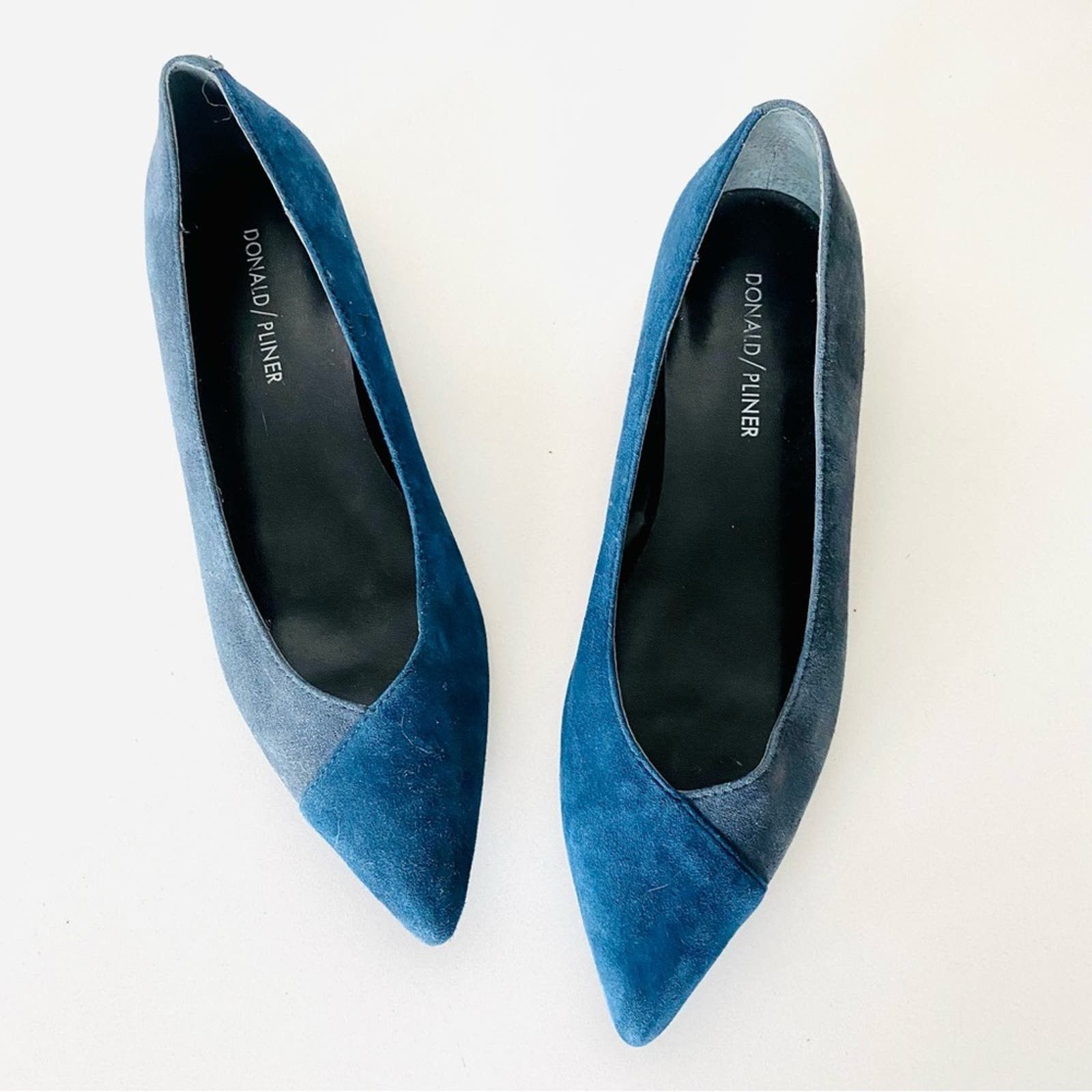 image of New Donald J Pliner Navy Blue Metallic Pointy Toe Flats Shoe, Women's (Size 7)
