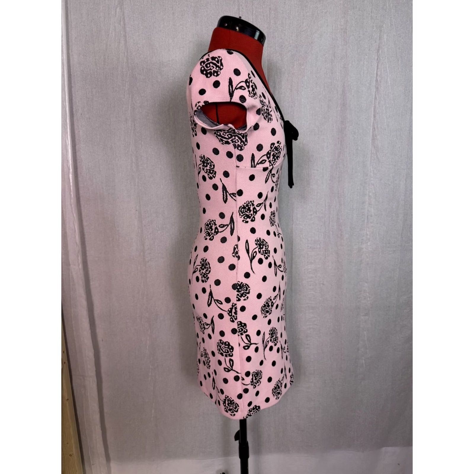 Pinko VINTAGE ZOKAI Pink Black Floral Midi Sheath Dress Womens Size Small Y2K D908 Size S / US 4 / IT 40 - 5 Thumbnail