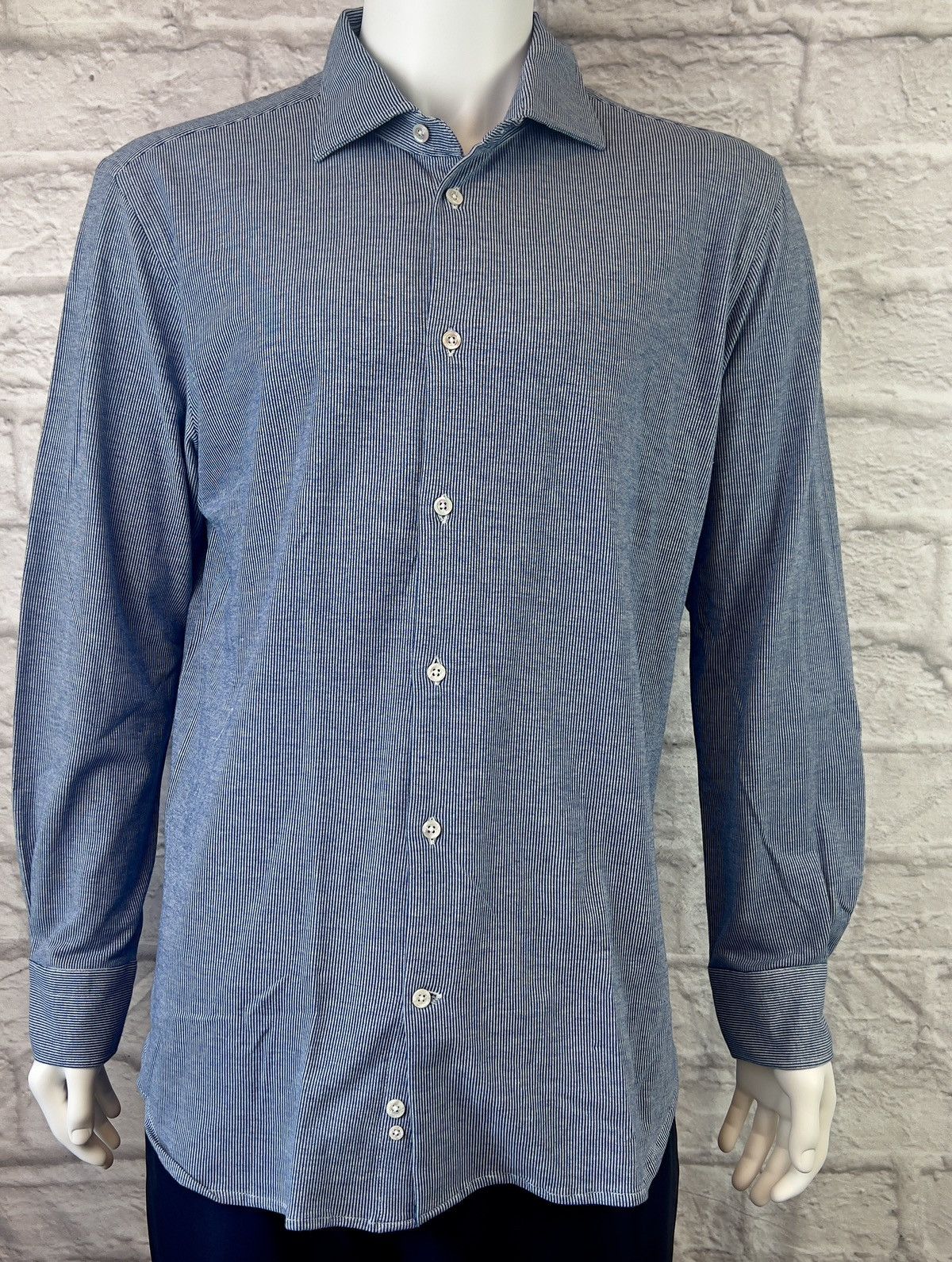 Maurizio Baldassari Maurizio Baldassari Brera Textured Micro‑Stripe Shirt – XL Size US XL / EU 56 / 4 - 1 Thumbnail
