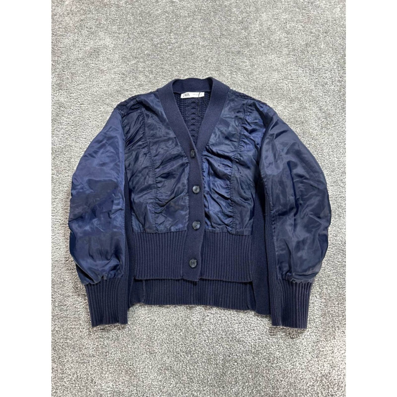 Zara Zara Jacket Womens Medium Blue Ribbed Cable Knit Sweater V Neck Button Front Size M / US 6-8 / IT 42-44 - 2 Thumbnail