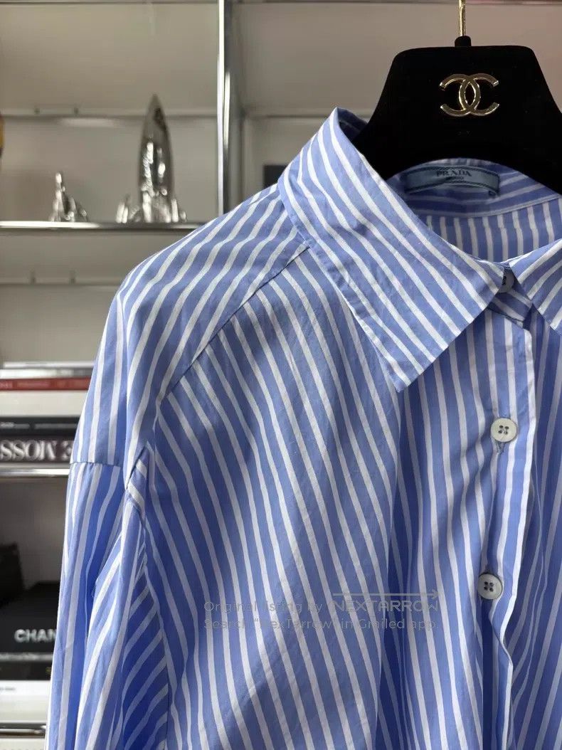 Prada Prada Blue and white striped cuffed lapel shirt Size XXS / US 00 / IT 34 - 8 Thumbnail