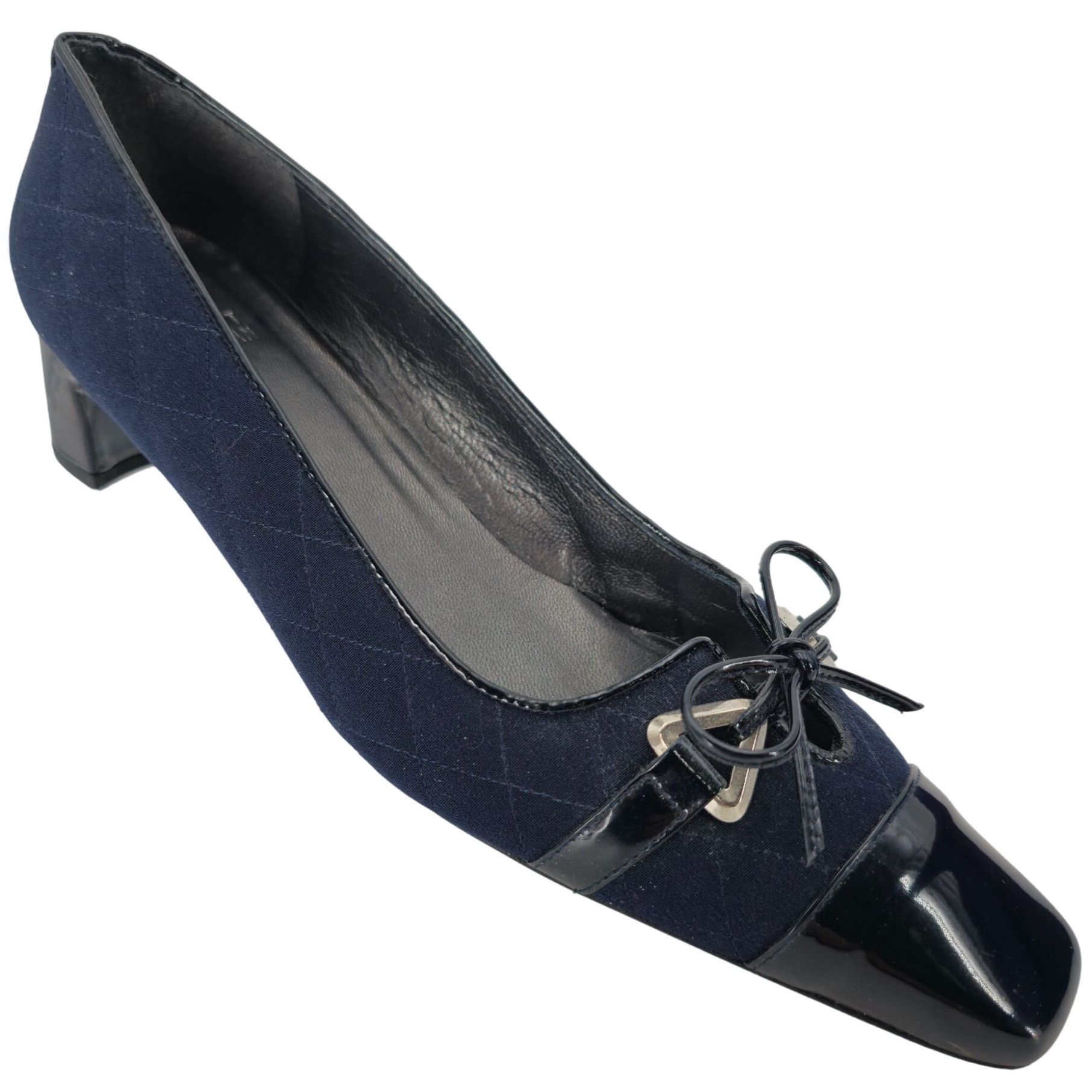 Stuart Weitzman Stuart Weitzman 8.5AAAA Navy Crepe Black Leather Dress Heels Size US 8.5 / IT 38.5 - 5 Thumbnail