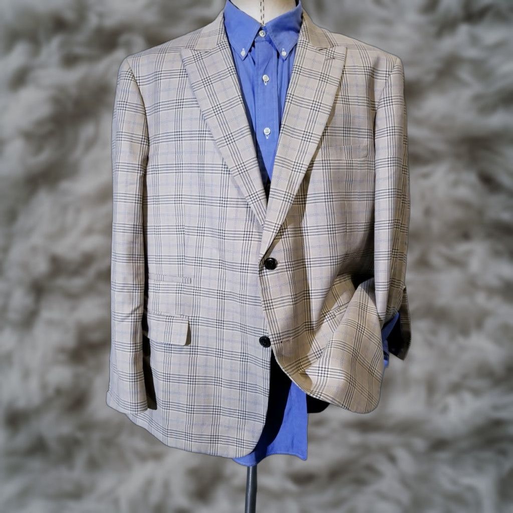 Steve Harvey Sport Coat Blue Plaid 50R Big & Tall Tweed Peak Lapel 4-SEASON Jacket Single-Breasted Regular Fit Men's Office Casual Blazer