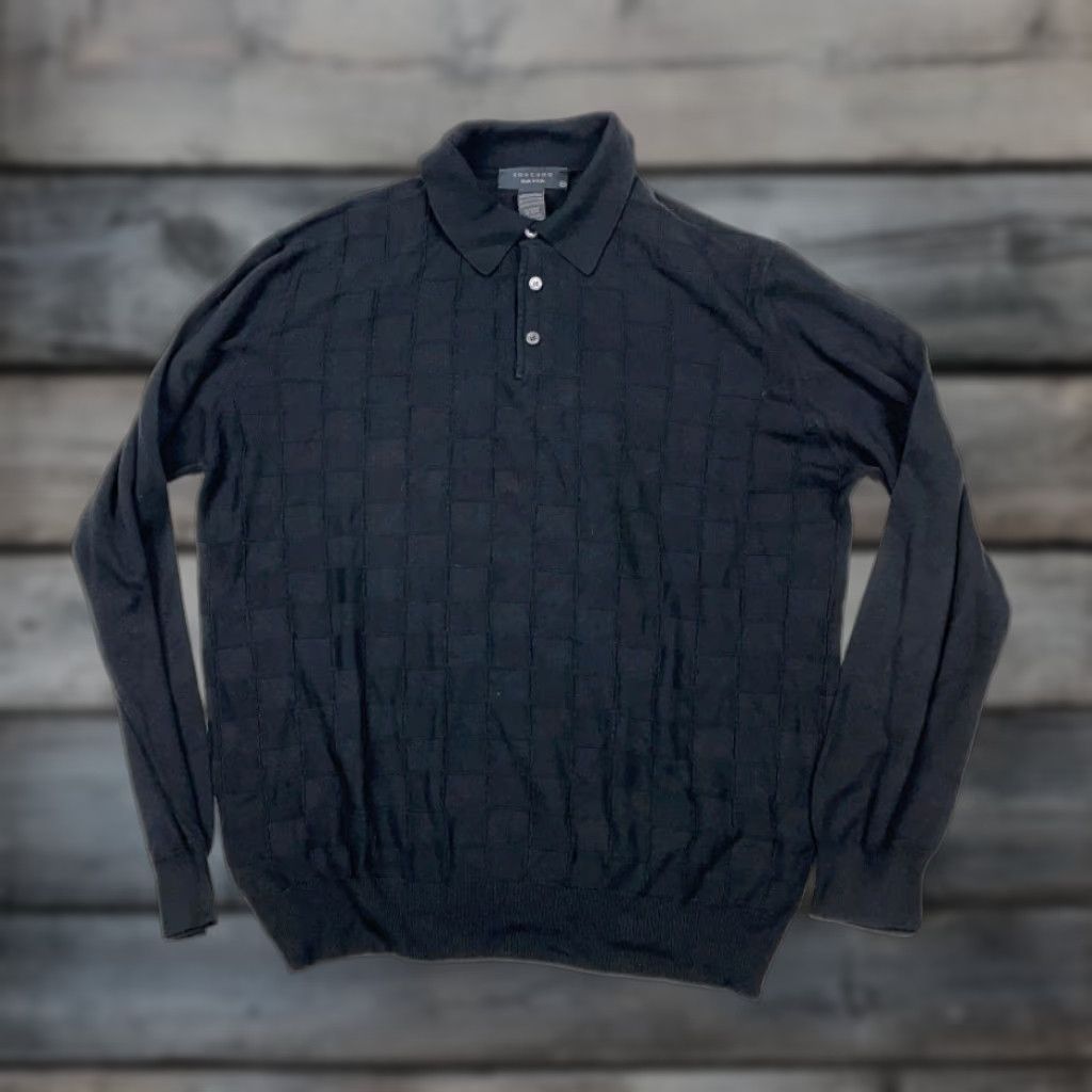 Vintage VINTAGE Toscano Collared Knit Sweater Men M Black Geometric Grid 90s Dad Style Italy Made Size US M / EU 48-50 / 2 - 1 Thumbnail