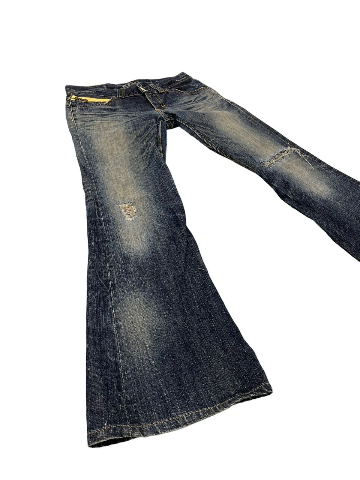 Japanese Brand Flare Jeans Edwin Japan Distress Low Rise Boot Cut 7🟦0 Size US 30 / EU 46 - 1 Thumbnail