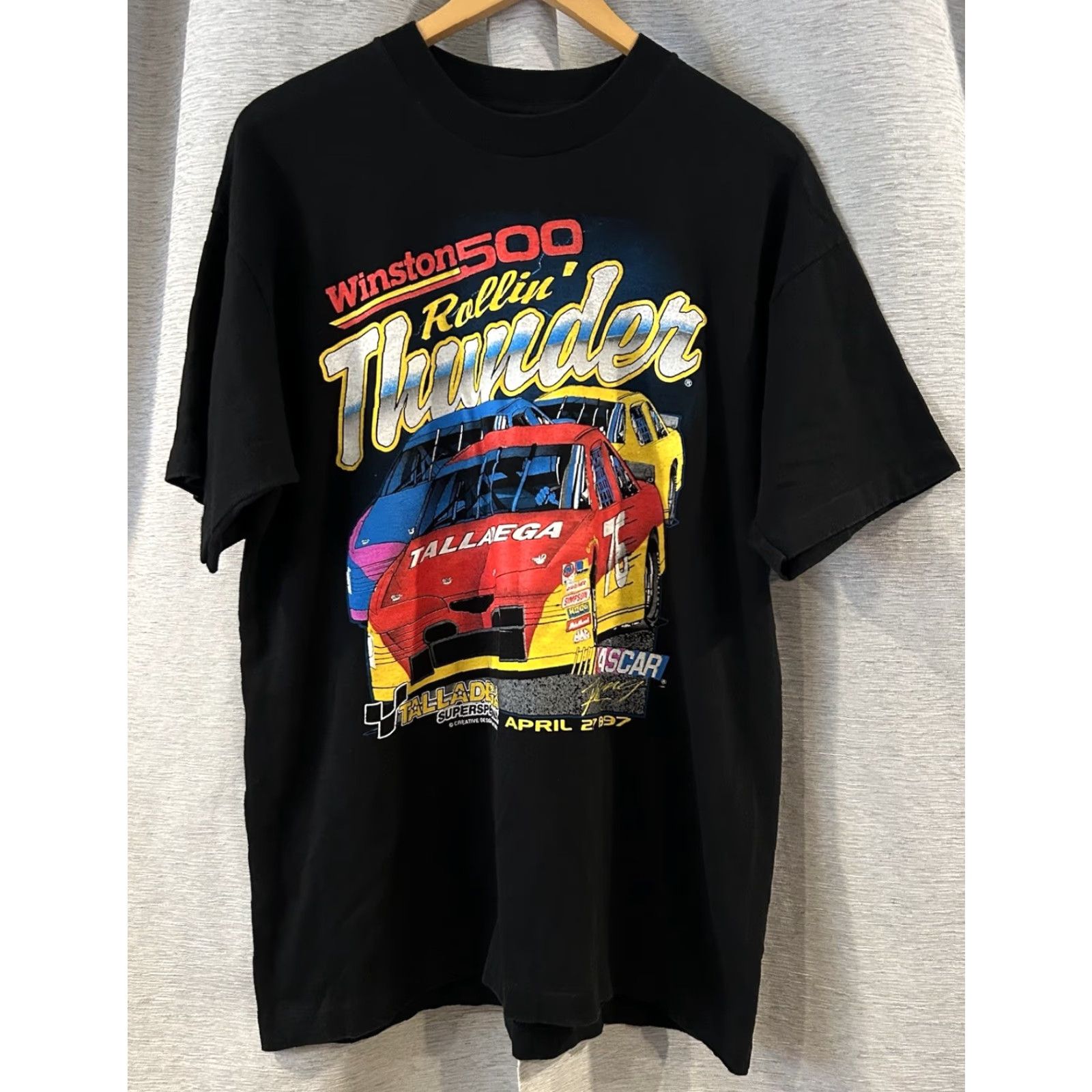 NASCAR VINTAGE Nascar 1997 TALLADEGA Racing Shirt XL Unisex Black Short Sleeve Cotton 1990s Mens Womens Boys Girls Size US XL / EU 56 / 4 - 2 Thumbnail