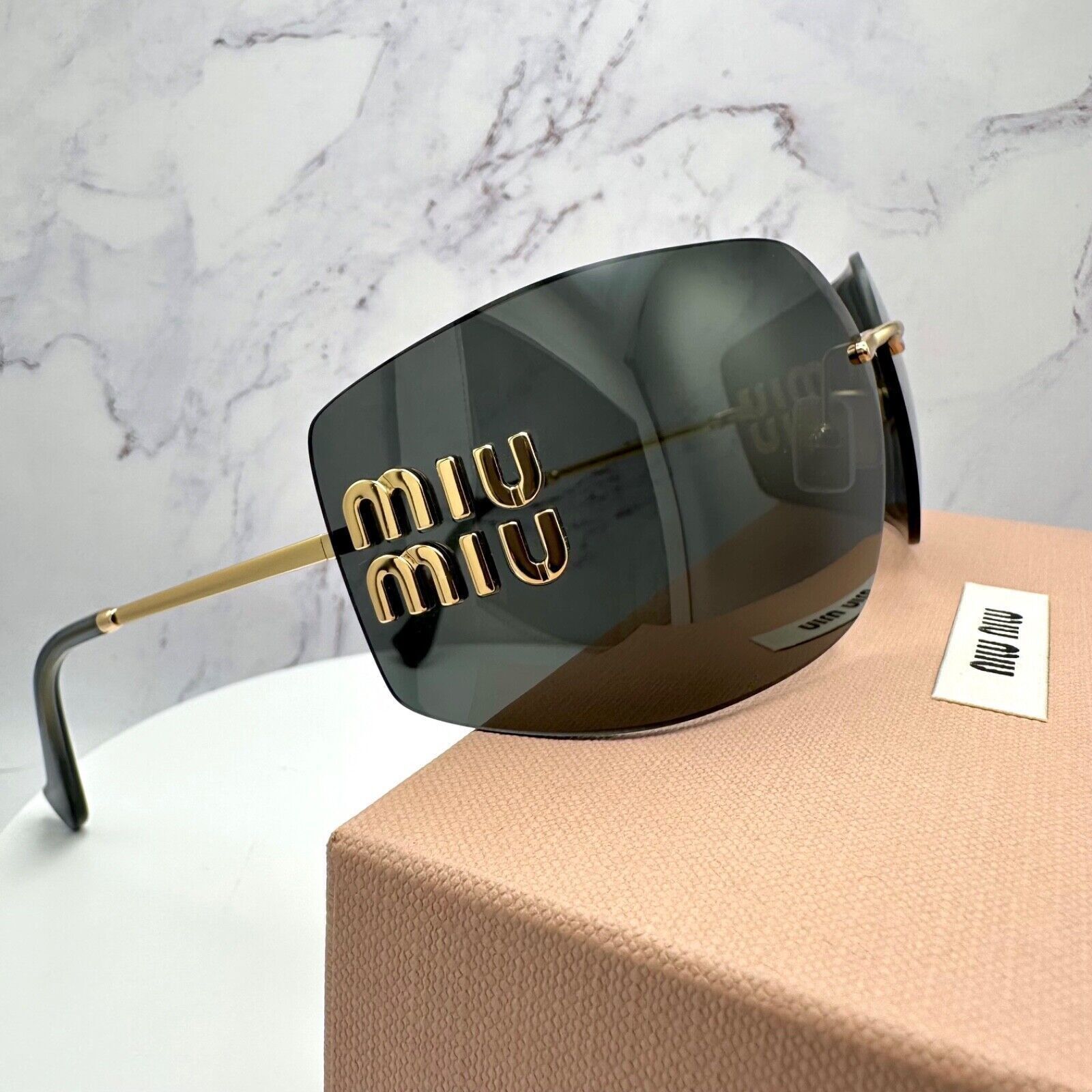 Miu Miu New MIU MIU Sunglasses Gold Rimless Wrap Square Size ONE SIZE - 11 Thumbnail