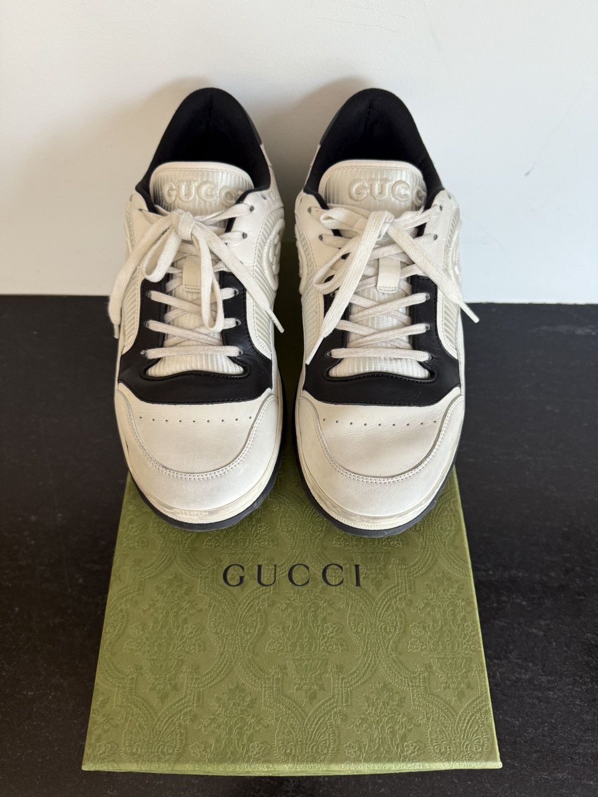 Gucci Gucci White Black Leather Low-Top Sneakers w/ GG Logo Size US 10 / EU 43 - 7 Thumbnail