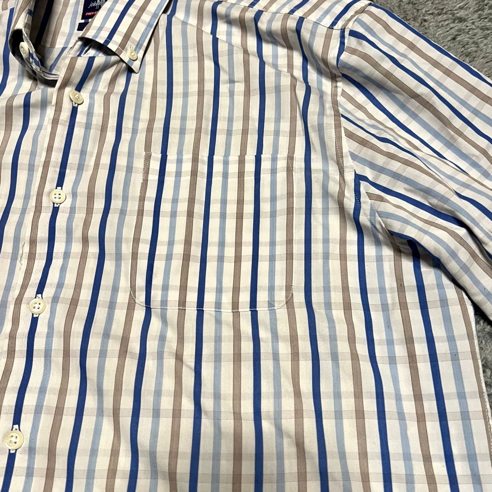 johnnie-O Johnnie-O Shirt Mens Large Performance Blue Striped Long Sleeve Button Regular Formance Blue Mens L Shirt Size US L / EU 52-54 / 3 - 2 Thumbnail