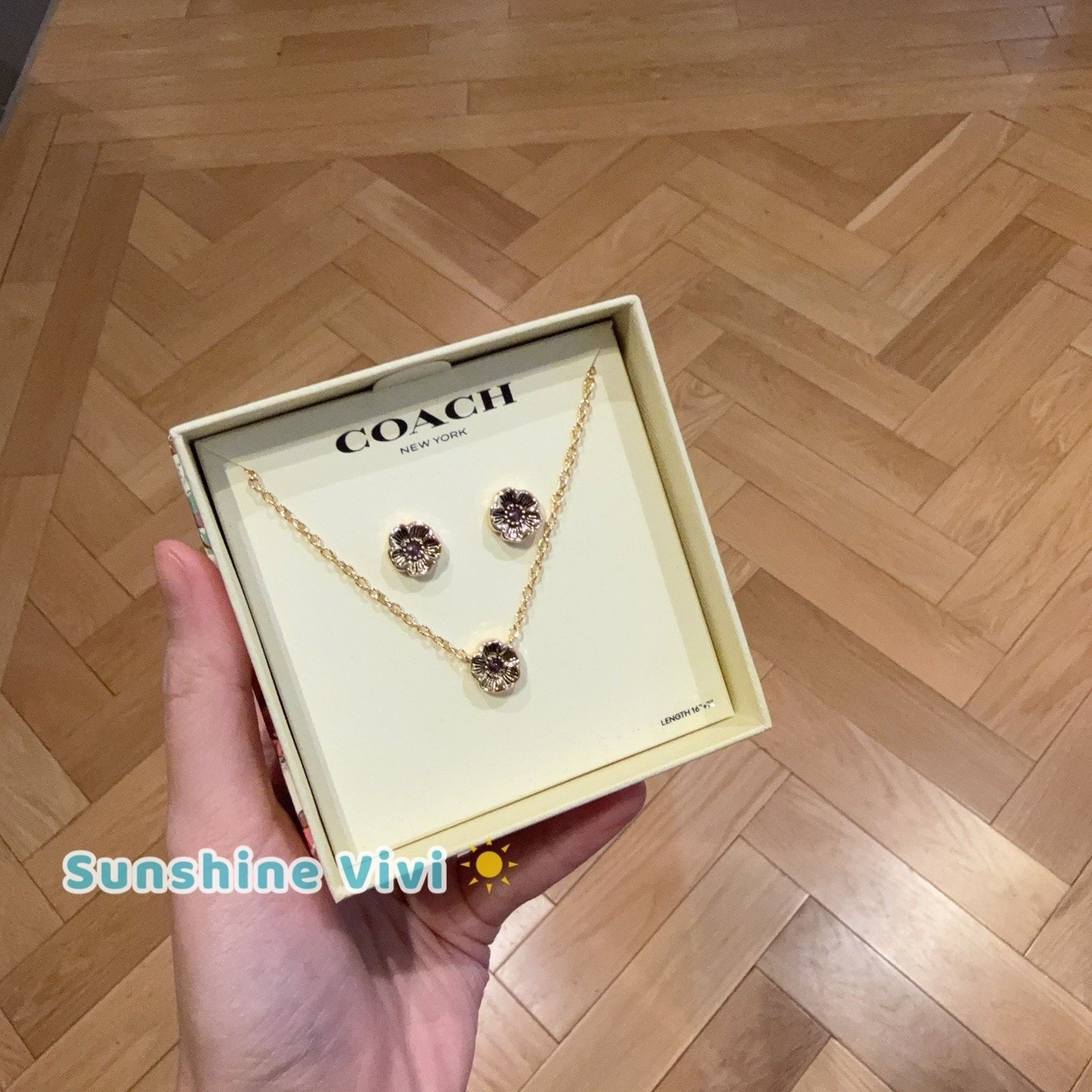 Coach NWT COACH Tea Rose Pendant Necklace Earrings Gift Set CBB45 Size ONE SIZE - 1 Thumbnail