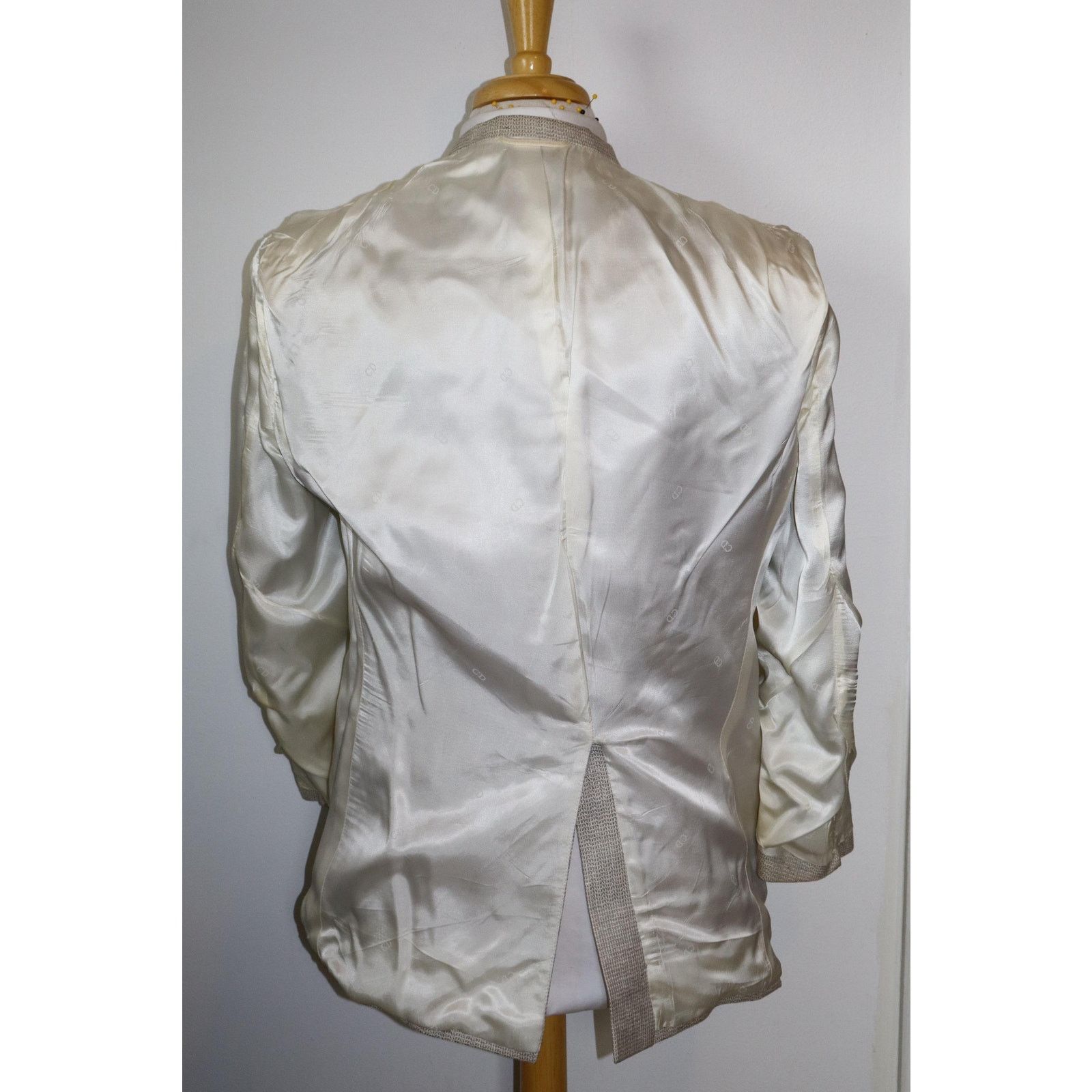 Christian Dior Monsieur 40S Vintage Christian Dior Flecked Ivory Silk Tweed Blazer Size 40S - 7 Thumbnail