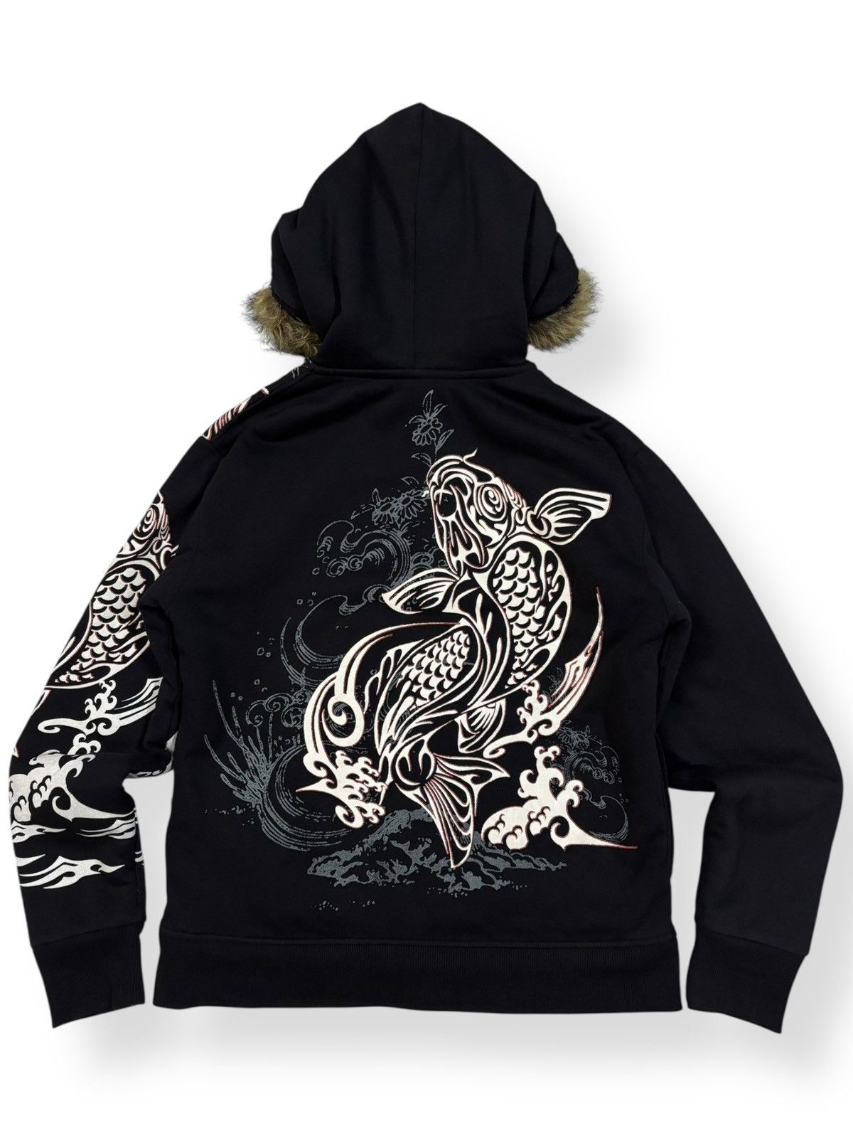 If Six Was Nine Japanese Brand Sukajan Koi Fish Printed Faux Fur Hoodie Size US M / EU 48-50 / 2 - 2 Thumbnail