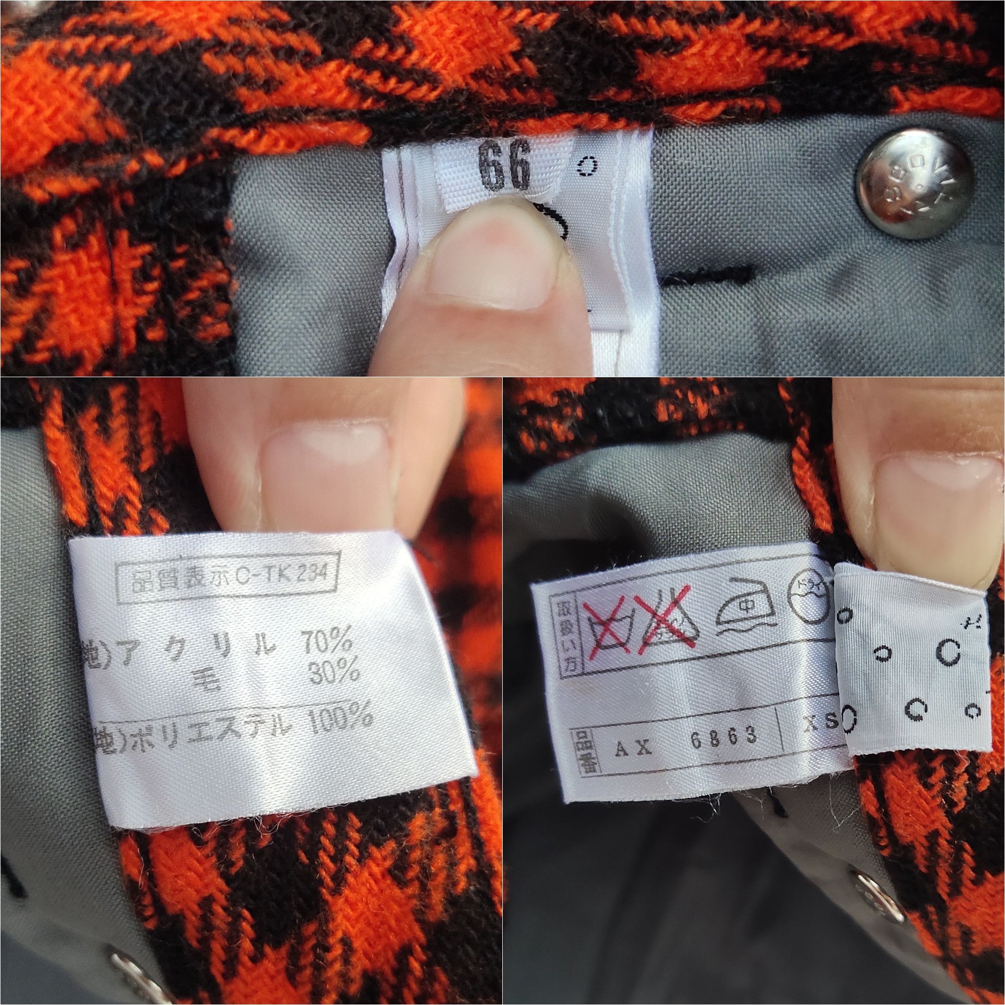Japanese Brand (P154) Pakcon Orange Black Buffalo Plaid Taper Pants Size 25" / US 0 / IT 36 - 11 Thumbnail