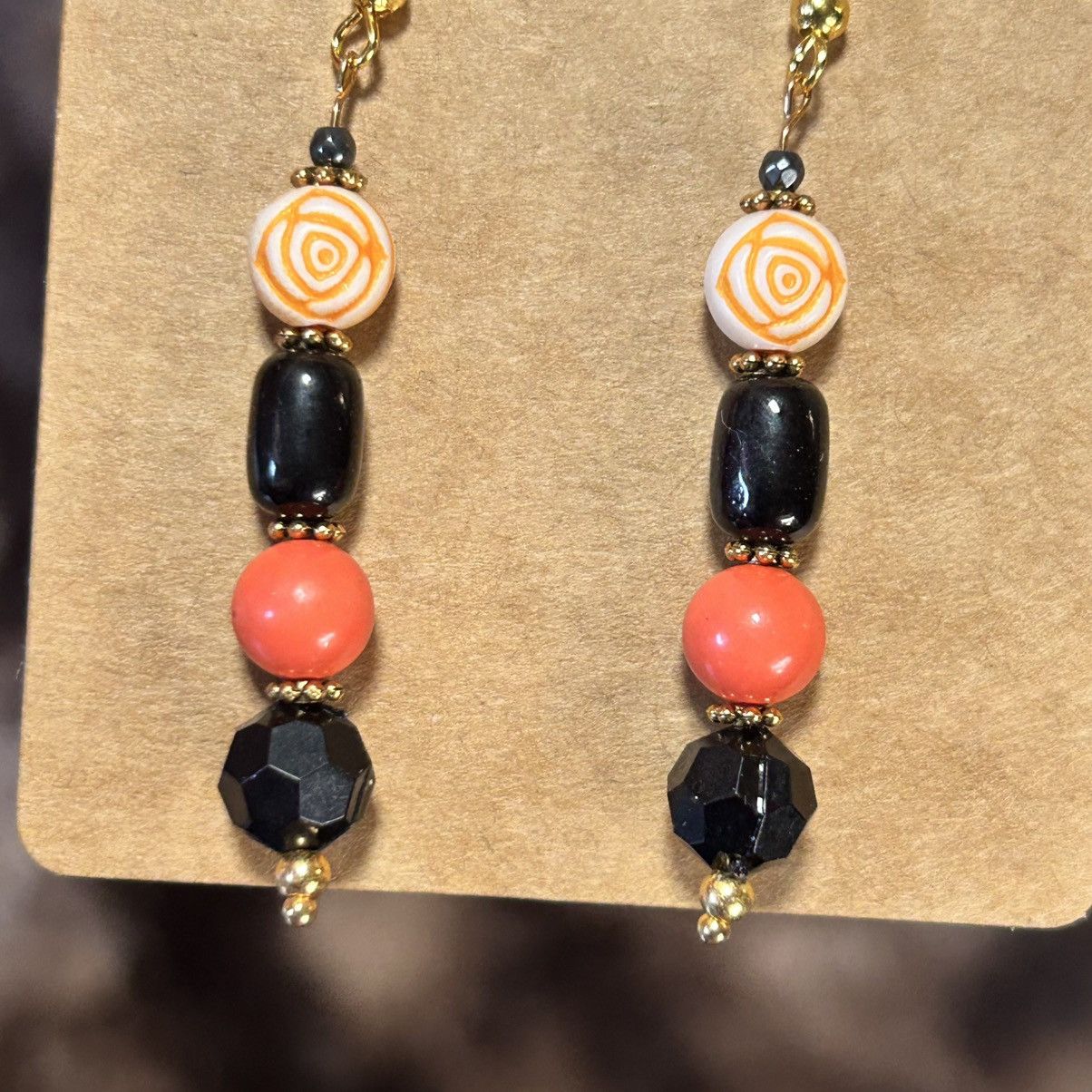 Handmade Handcrafted vintage bead cat eye glass earrings Size ONE SIZE - 3 Thumbnail