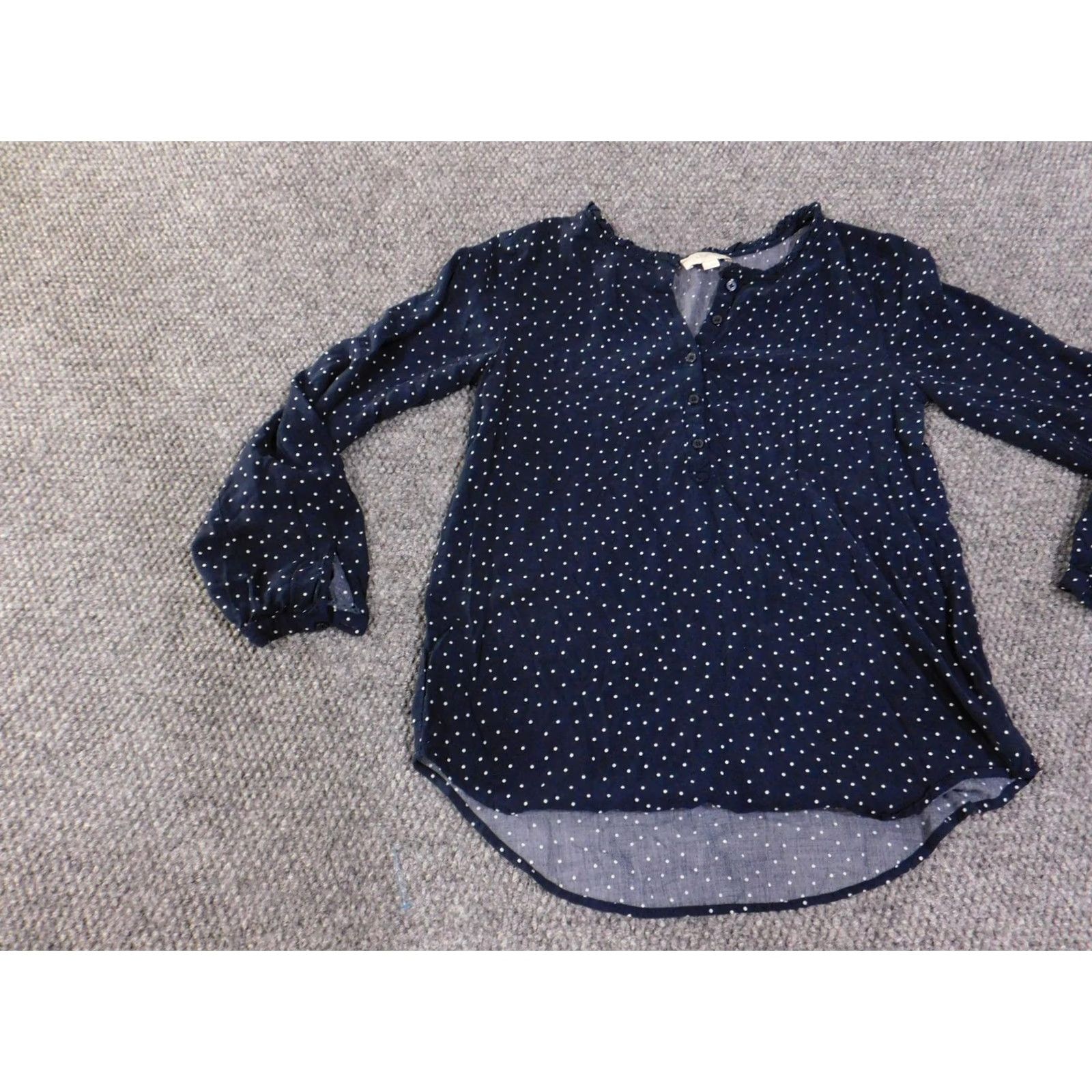 Loft LOFT Blouse Womens XS Blue Polka Dot 100% Cotton Henley Long Sleeve Basic Top Size XS / US 0-2 / IT 36-38 - 3 Thumbnail
