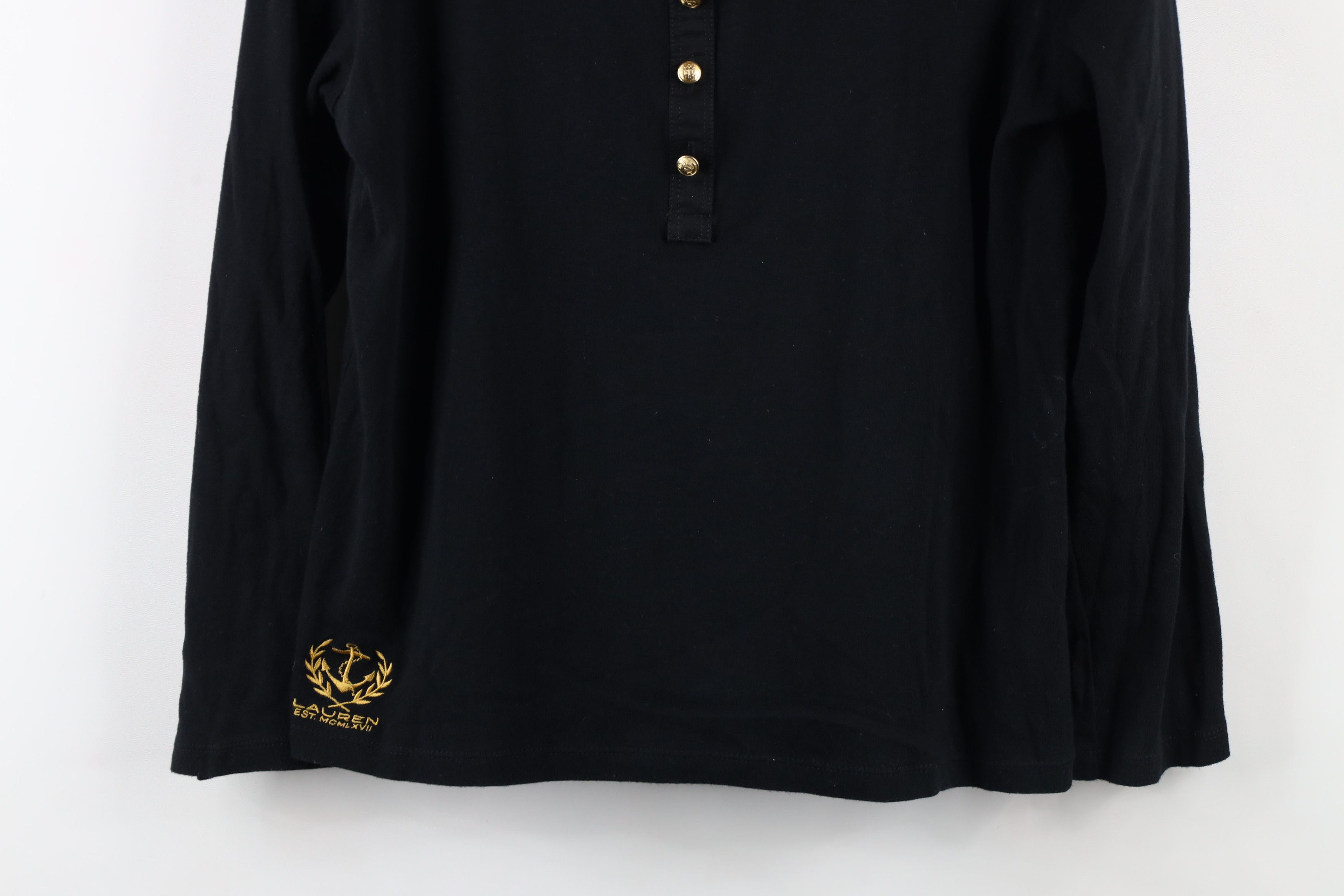 Ralph Lauren × Vintage Vintage 90s Ralph Lauren Boat Anchor Henley T-Shirt Black Size L / US 10 / IT 46 - 3 Thumbnail